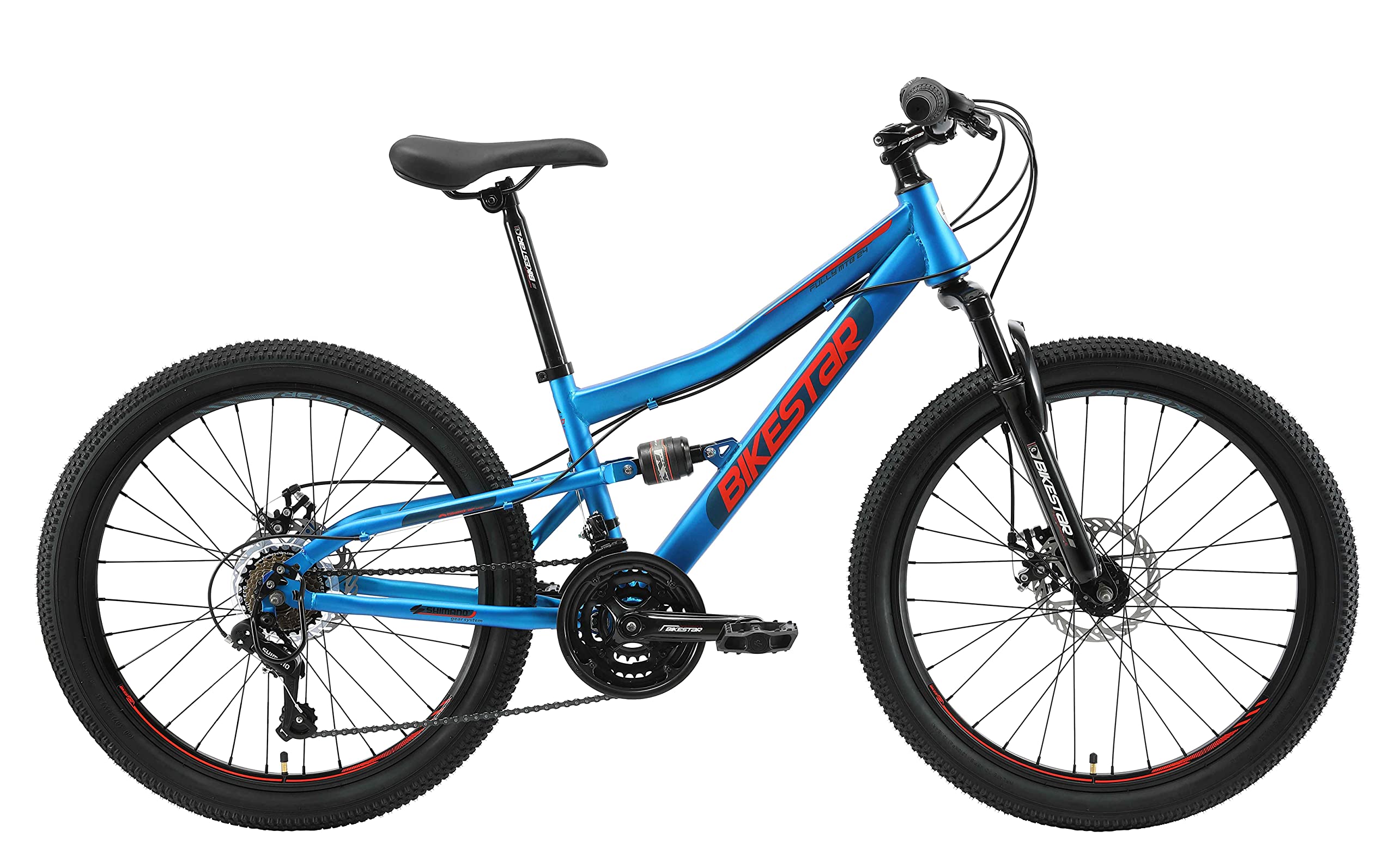 BIKESTAR m?odzie?owy rower g?rski 24 cali od 9-14 lat hardtail | Shimano 21  bieg?w, hamulec tarczowy, pe?ne zawieszenie | Rower dzieci?cy dla ch?opc?w  Fully niebieski : Amazon.pl: Sport i turystyka