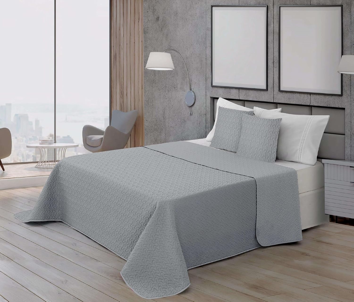 BELUM | Bouti Microsatin Bedspread 100 g Silver Model for 150/160 cm Bed (250 x 270 cm) Extra Soft Bouti Quilt for Spring, Summer, Autumn and Winter