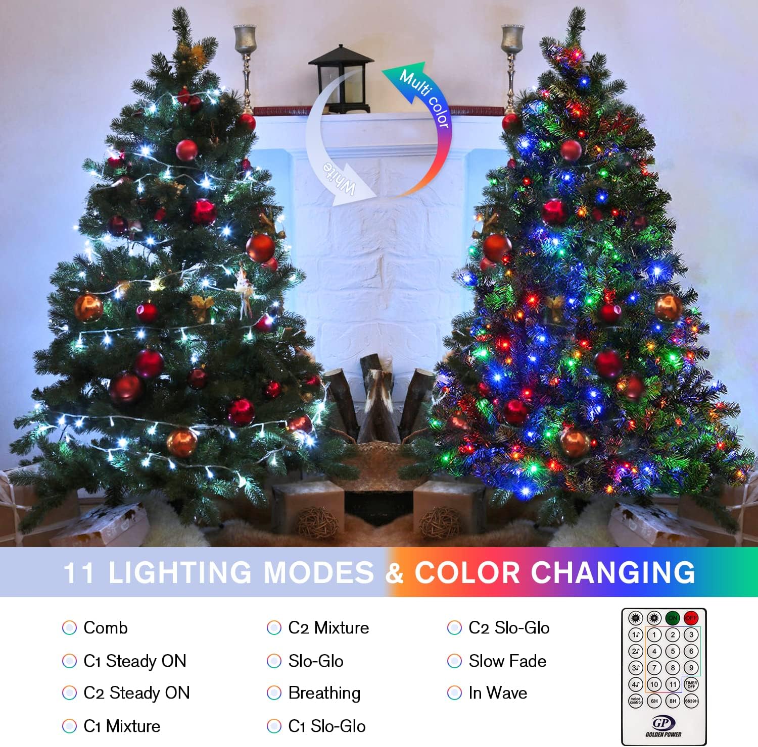 JMEXSUSS 100 LED Cool White & Multicolor Christmas Lights Indoor, 11 Modes Color Changing String Lights Plug in with Remote, 33ft Christmas String Lights Outdoor Waterproof for Xmas Tree Indoor Decor