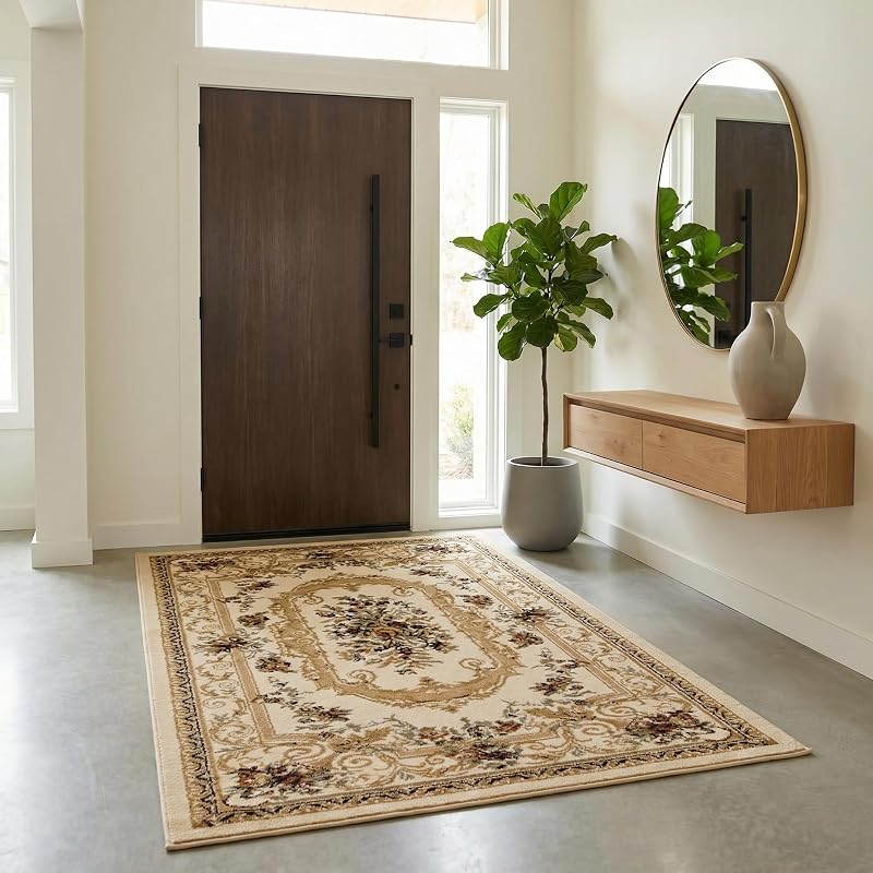 Unique Loom Versailles Collection Alfombra tradicional clásica con motivo floral (5' 0 x 8' 0 rectangular, marfil/bronceado)