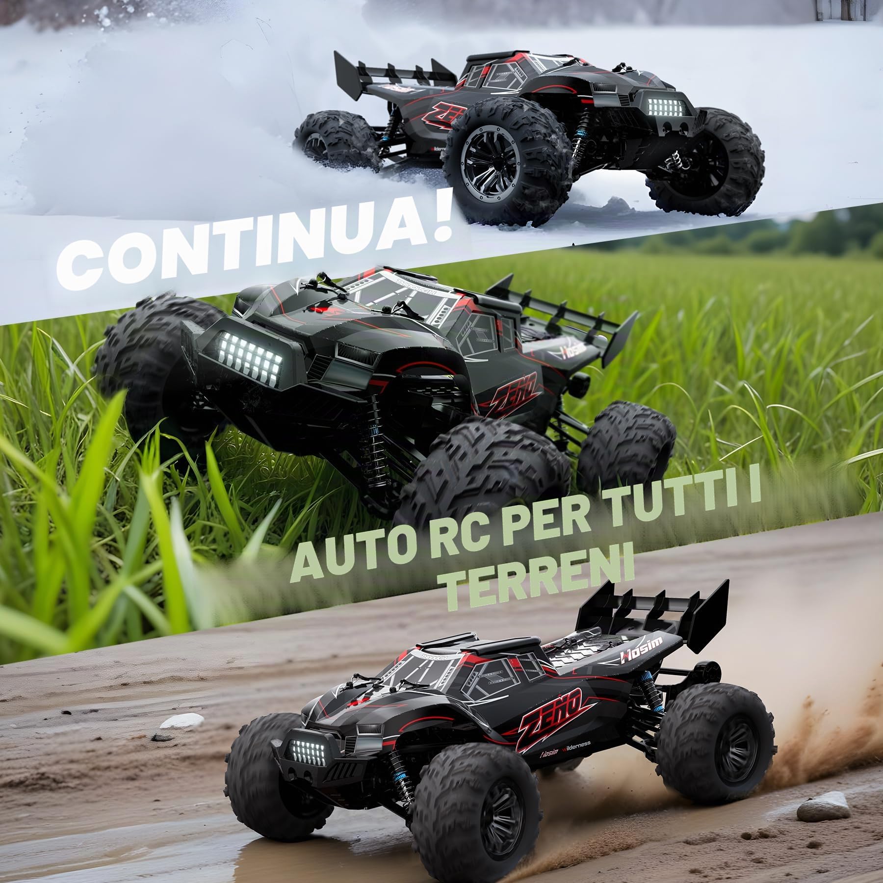 Hosim 1:10 Auto telecomandata per adulti, Buggy RC 4WD ad alta velocità 48 + KM/H con 2 batterie 7,4 V 1500 mAh, auto elettrica RC grande camion RC fuoristrada 2,4 GHz impermeabile