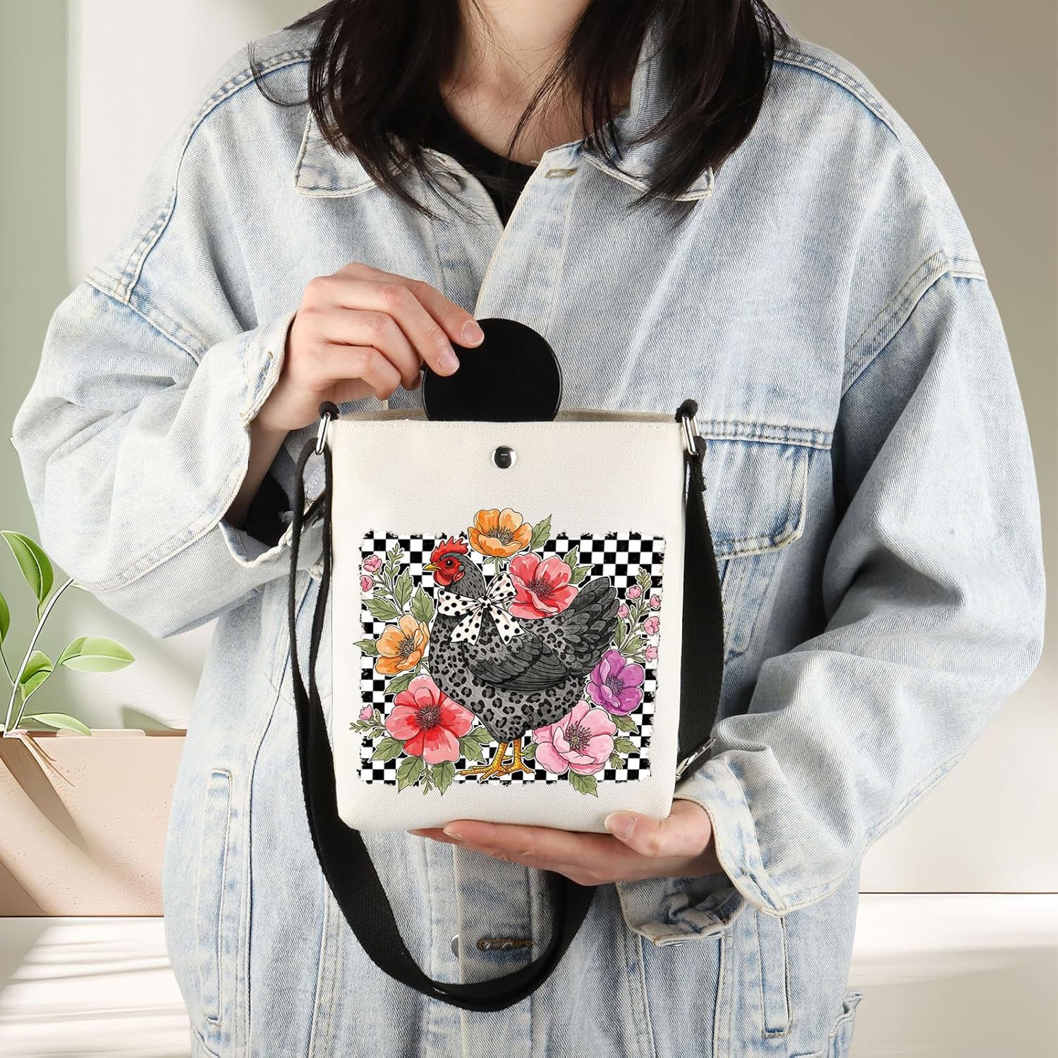 JNIAP Floral Chicken Crossbody Bag Chicken Lover Gift Chicken Mom Gift Wildflower Chicken Shoulder Bag - Image 6