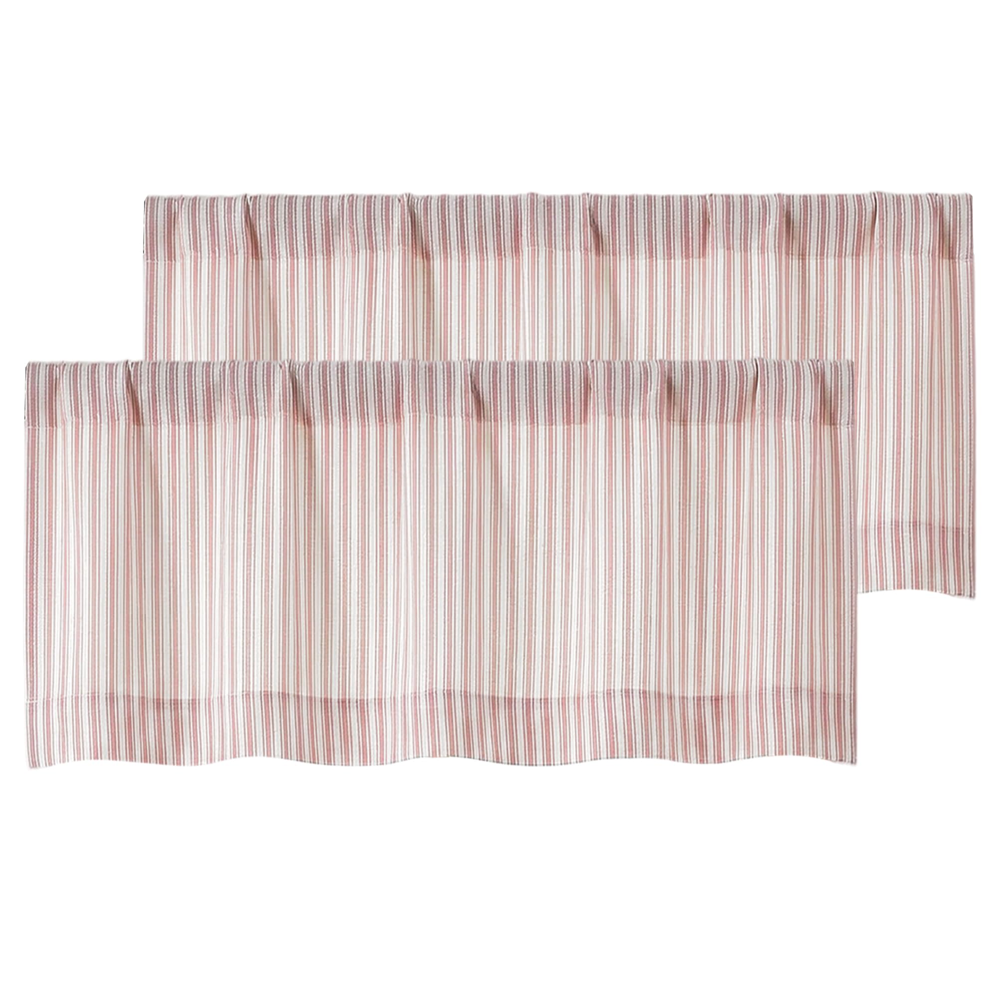 Chyhomenyc Striped Valances for Windows - Light Filtering Faux Linen Small Cafe Kitchen Valance Curtains, Boho Ticking Stripe Rod Pocket Farmhouse Valance for Living Room, 52Wx14L, 2 Pieces, Pink