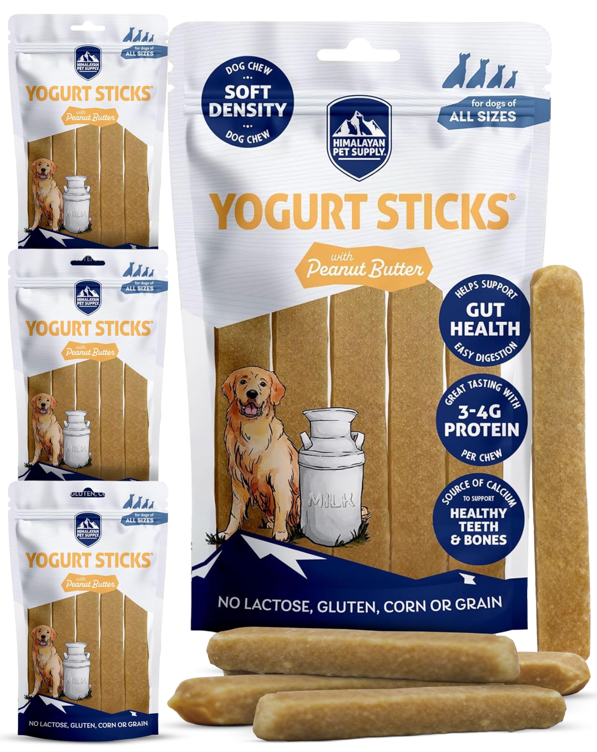 Himalayan Dog Chew Yogurt Sticks, Peanut Butter, Dog Treats with Prebiotics, Probiotics & Protein, Digestive Support, Lactose & Gluten Free, Natural