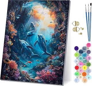 Dolphin Paint by Numbers Kit for Adults, Fish Paint by Number on Canvas, Arts and Crafts for Adults, DIY Acrylic Painting Kits with Brush, Hobbies for Women, for Home Wall Decor Gifts 40x52in 0-3128