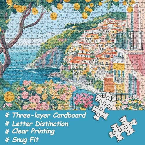 Miniatura 5 de Italia Cinque Terre - Rompecabezas para adultos, 1000 piezas, colorido rompecabezas de playa con flor, arte de paisaje oceánico de verano,