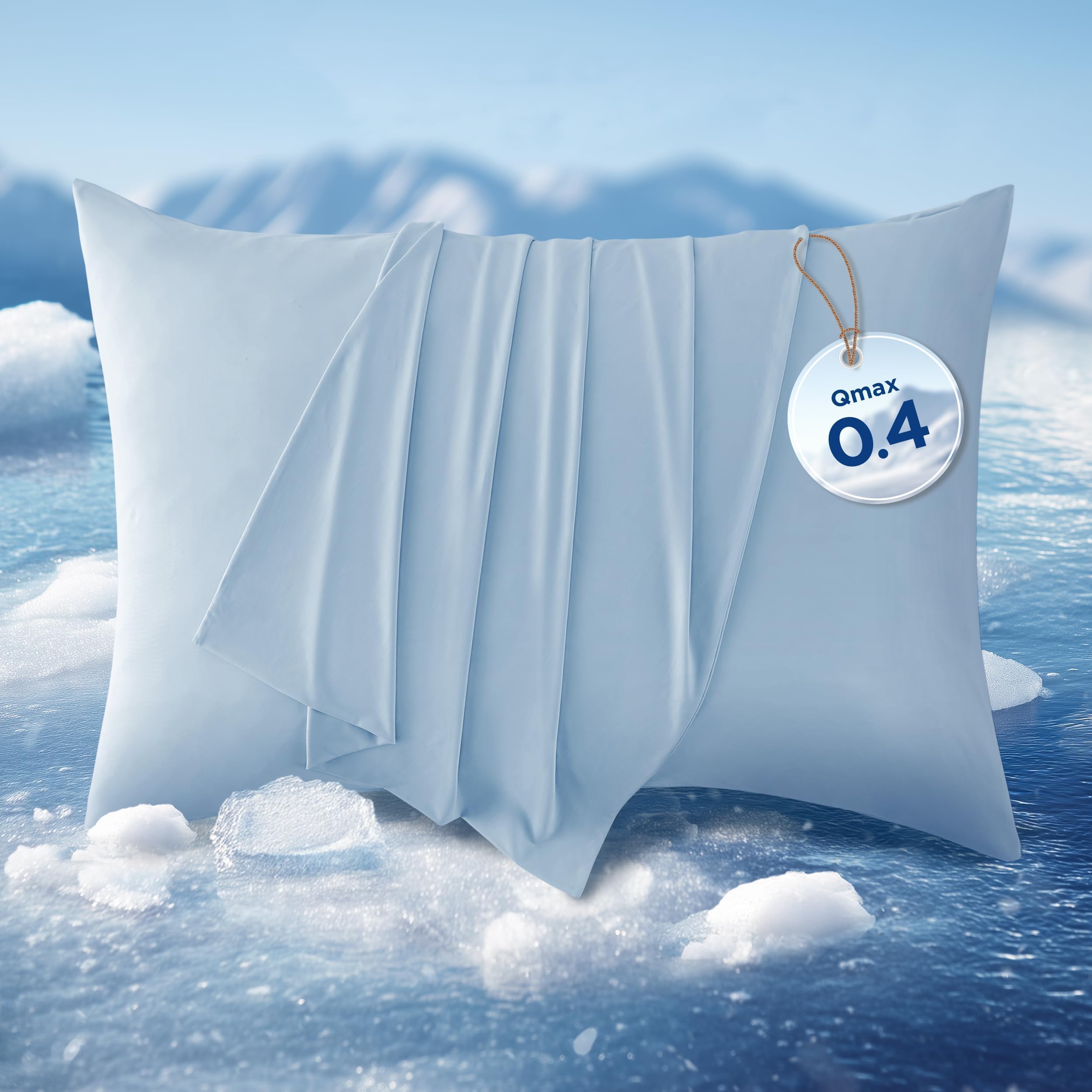 Bedsure Cooling Pillow Cases for Hot Sleepers, Cool Pillowcases for Night Sweats, Zipper Pillow Cases Queen Set of 2, Silky Soft & Breathable Cold Pillow Covers for Hair & Skin, Blue, 20x30 Inches