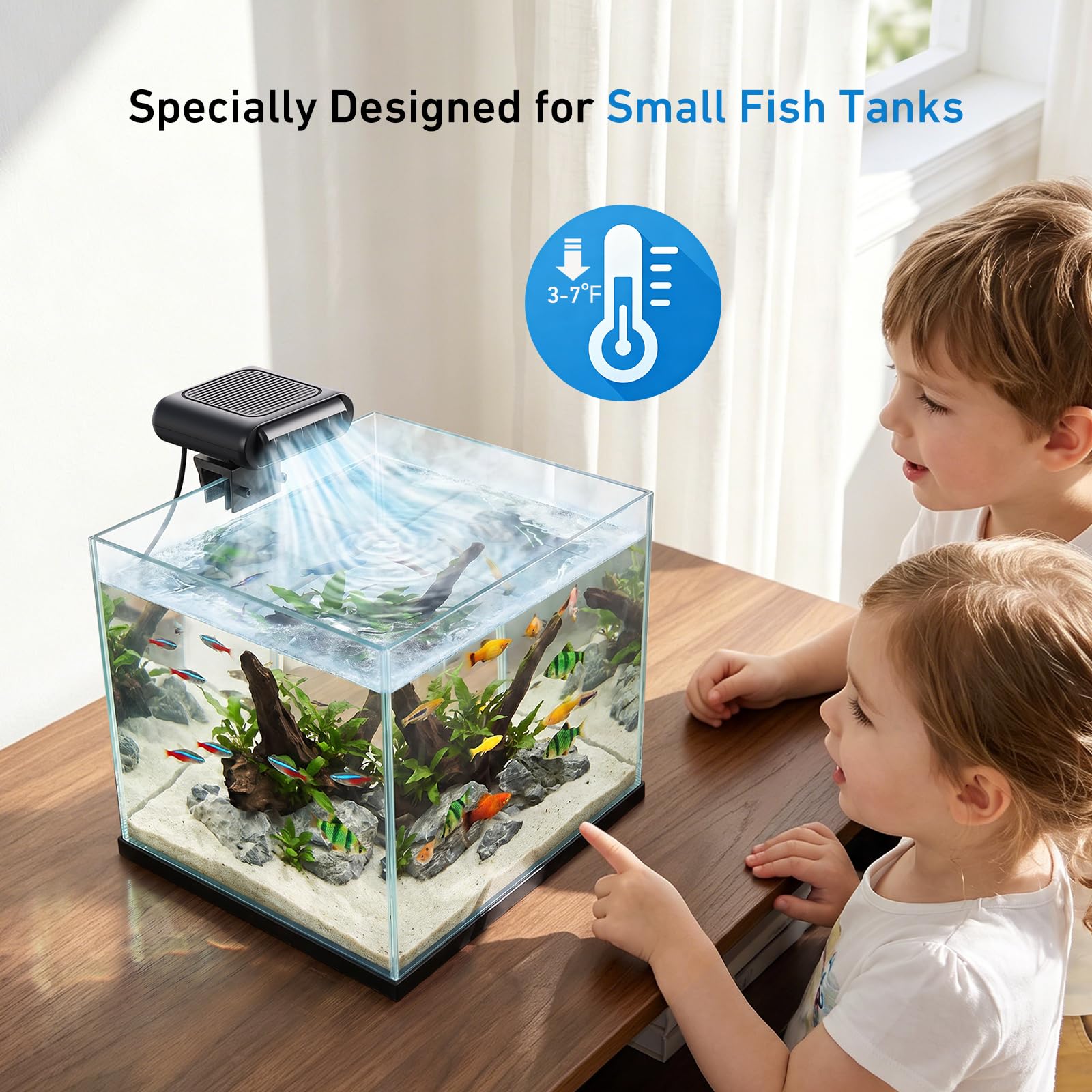 PAIZOO Mini ventilateur de refroidissement pour aquarium ultra silencieux avec 3 modes de vitesse, adapté pour les petits aquariums de bureau, axolotl, poissons rouges, aquariums de poissons-clown