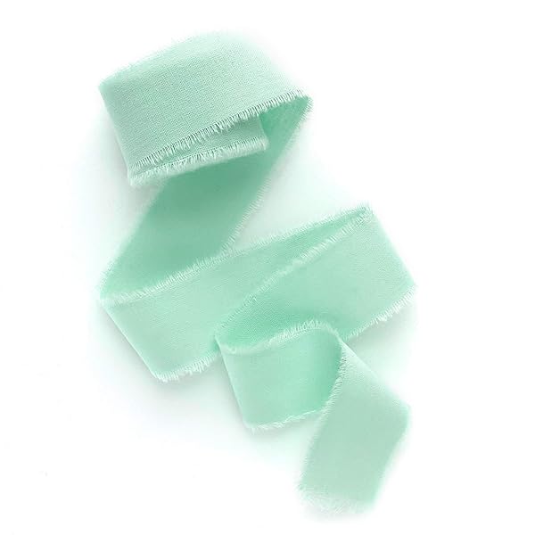 Mint 2 inch wide 5 yds frayed edges handmade cotton ribbon hand dyed for Rustic wedding invitation ties favors gift wrapping Party decor bows Florist Bouquet supplies Flat lay props