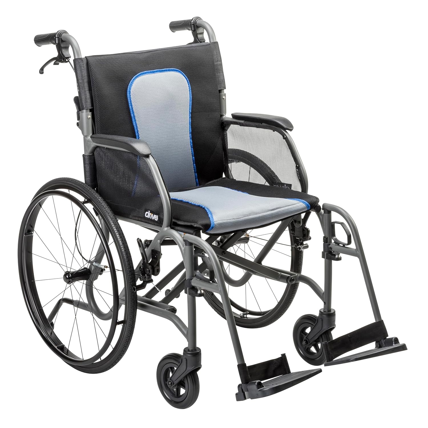 Drive Medical AeroFly Ultra-Lite Wheelchair, 18” Seat Width and Swing-Away Footrests, Lightweight Folding Travel Wheelchair, Easy to Carry 13.3 lb Frame, Matte Grey