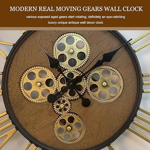 Miniatura 4 de Reloj de pared de 24 pulgadas con engranaje móvil real, reloj de pared grande para decoración de sala de estar, reloj de pared industrial moderno de