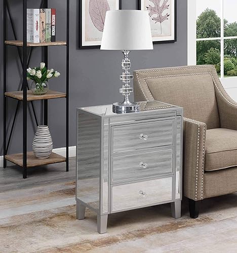 Miniatura 2 de Convenience Concepts Gold Coast - Mesa auxiliar grande con 3 cajones, color plateado  espejo