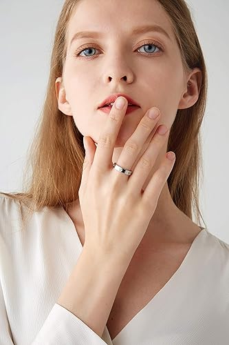 Miniatura 5 de PDWZNBA - Anillo de acero inoxidable bañado en oro de 18 K, dorado, rosa, plateado, con circonita cúbica. Anillo de compromiso o para boda