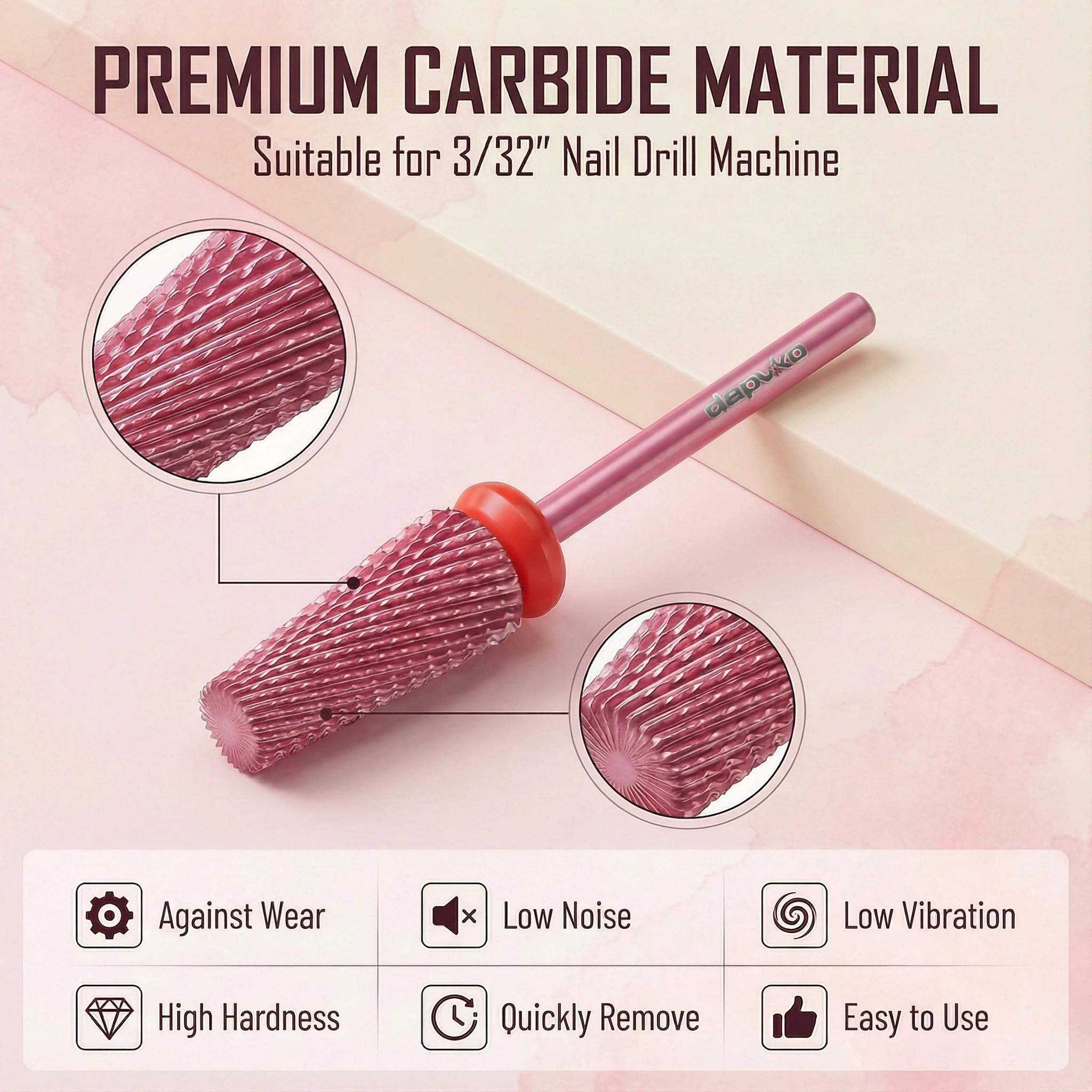 Depvko 5 in 1 Punte Fresa Unghie, 3/32" punte per unghie in carburo tungsteno per trapano per unghie, punta fresa rimozione gel professionale per manicure pedicure (Classic 5 in 1-Rossa, Fine-F)