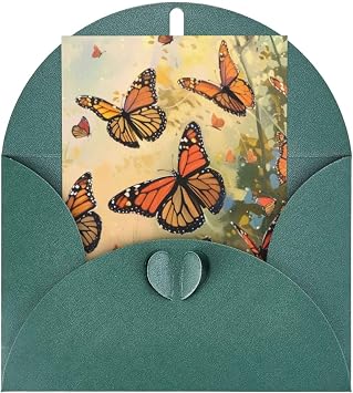 1 Pack Blank Cards and Envelopes, Monarch Butterflies - Greeting Cards for All Occasion - Dark Green