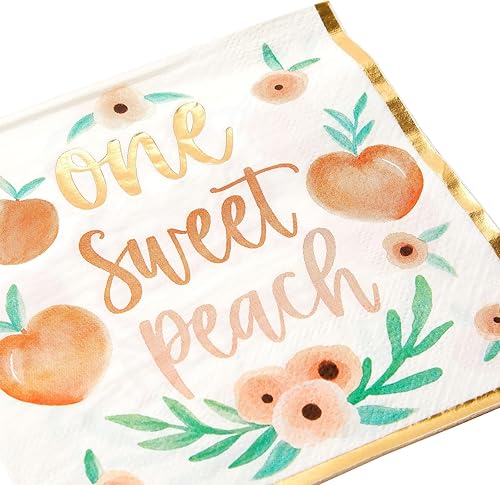 Miniatura 4 de Sparkle and Bash Servilletas de papel melocotón 6.5 x 6.5 pulgadas, paquete de 50 unidades, 1 capa Servilletas de diseño floral y borde dorado