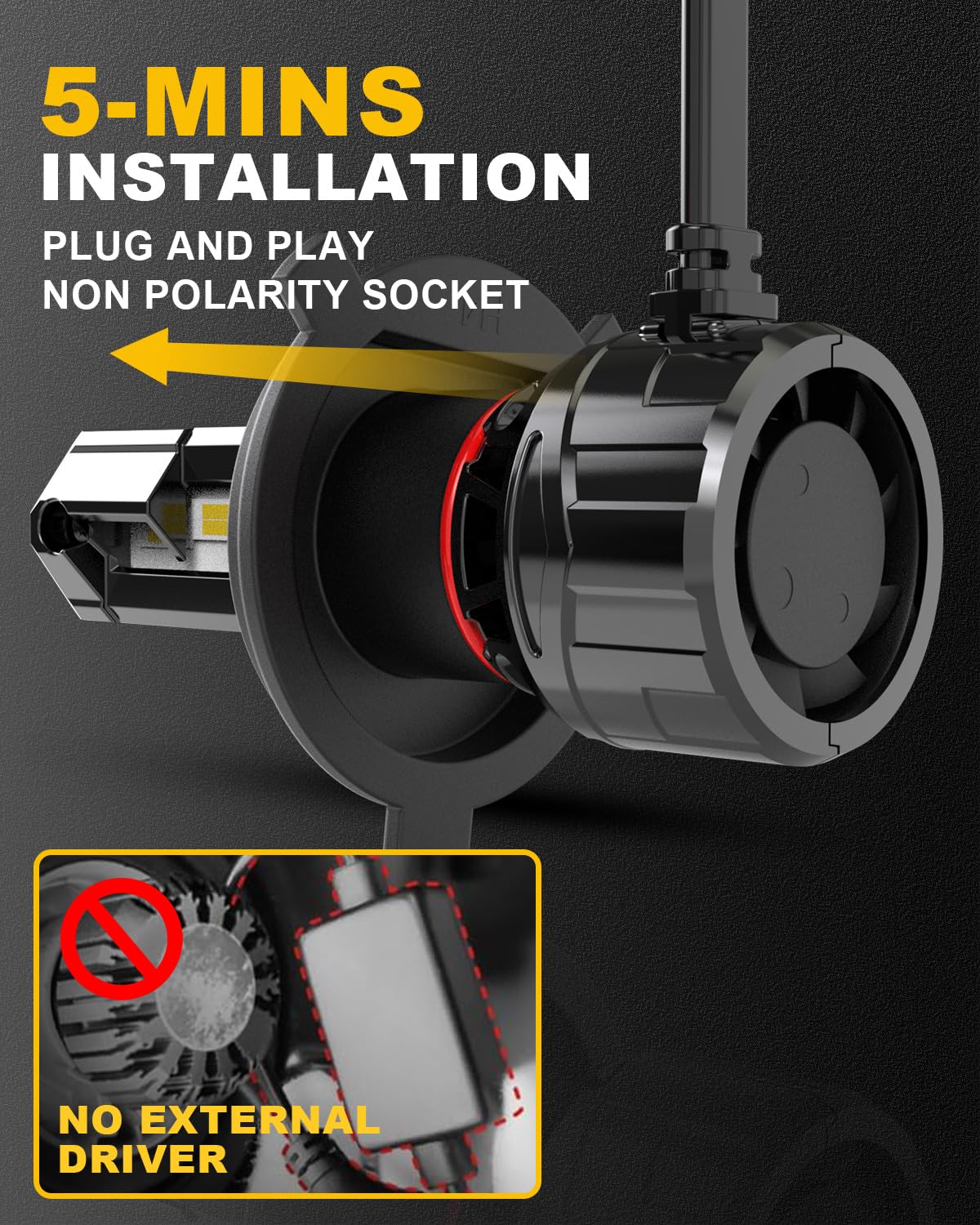 KATUR Lampadine LED H4 per fari, 120 W, 30000 lm, 700% luminosità, 6000 K Xenon bianco, 9003 HB2 Hi/Lo Beam, mini sistema di raffreddamento, confezione da 2