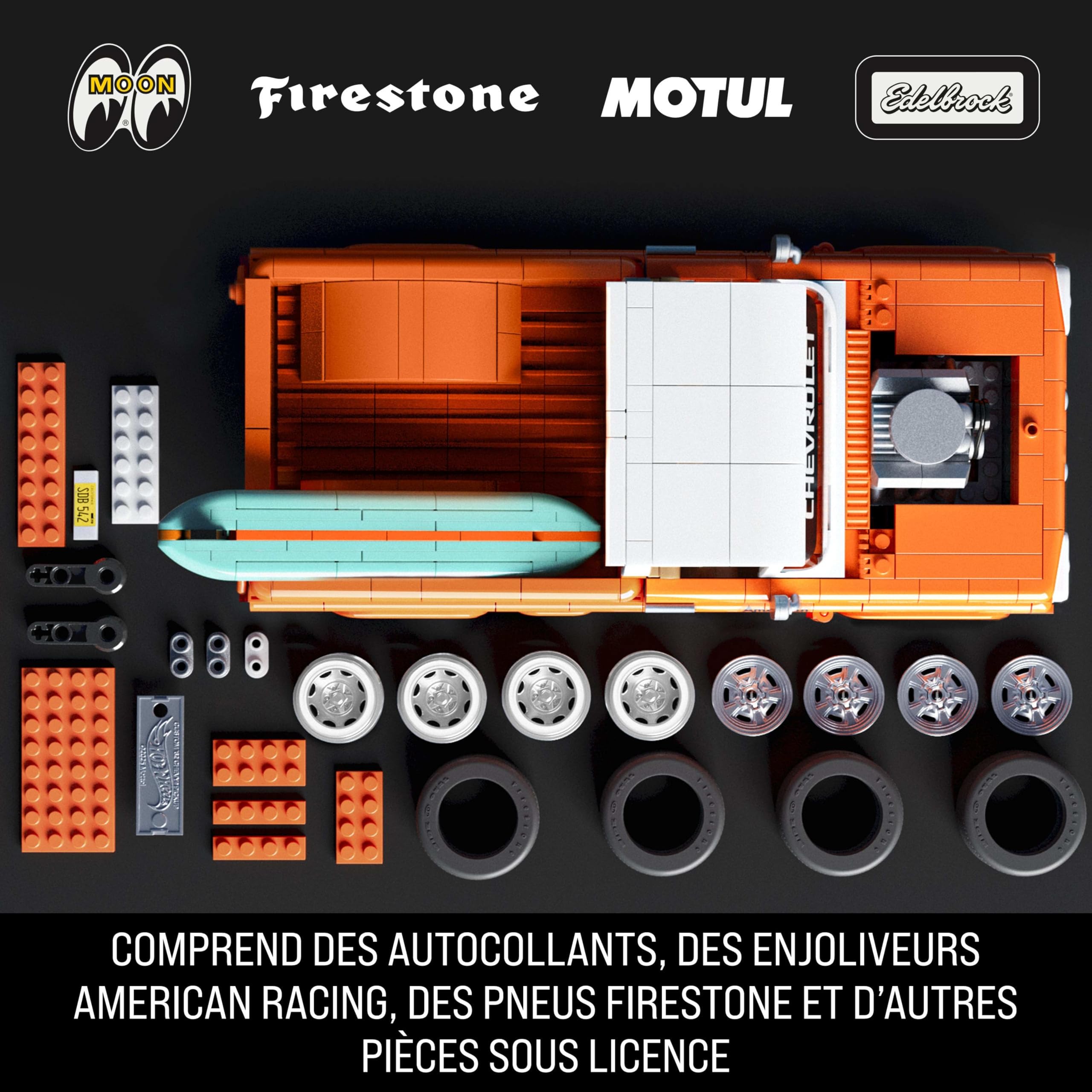 Mattel Brick Shop Hot Wheels Coffret de Construction Custom Chevy Pickup 1962 de Mattel Brick Shop, série Elite avec 858 pièces, pour les collectionneurs adultes et enfants à partir de 10 ans, JFT20