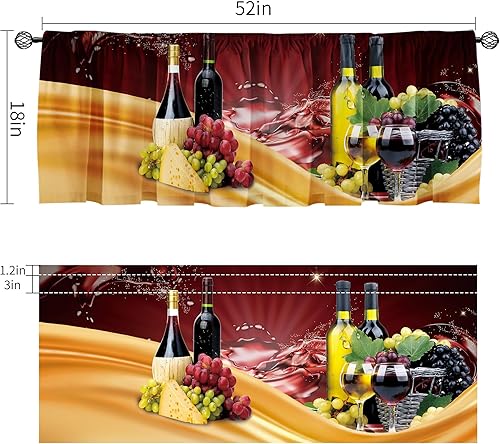 Miniatura 2 de SUNWISHA Cenefa para vino tinto y uvas, 52 x 18 pulgadas, cenefa de cortina para ventanas de cocina (estilo 1)
