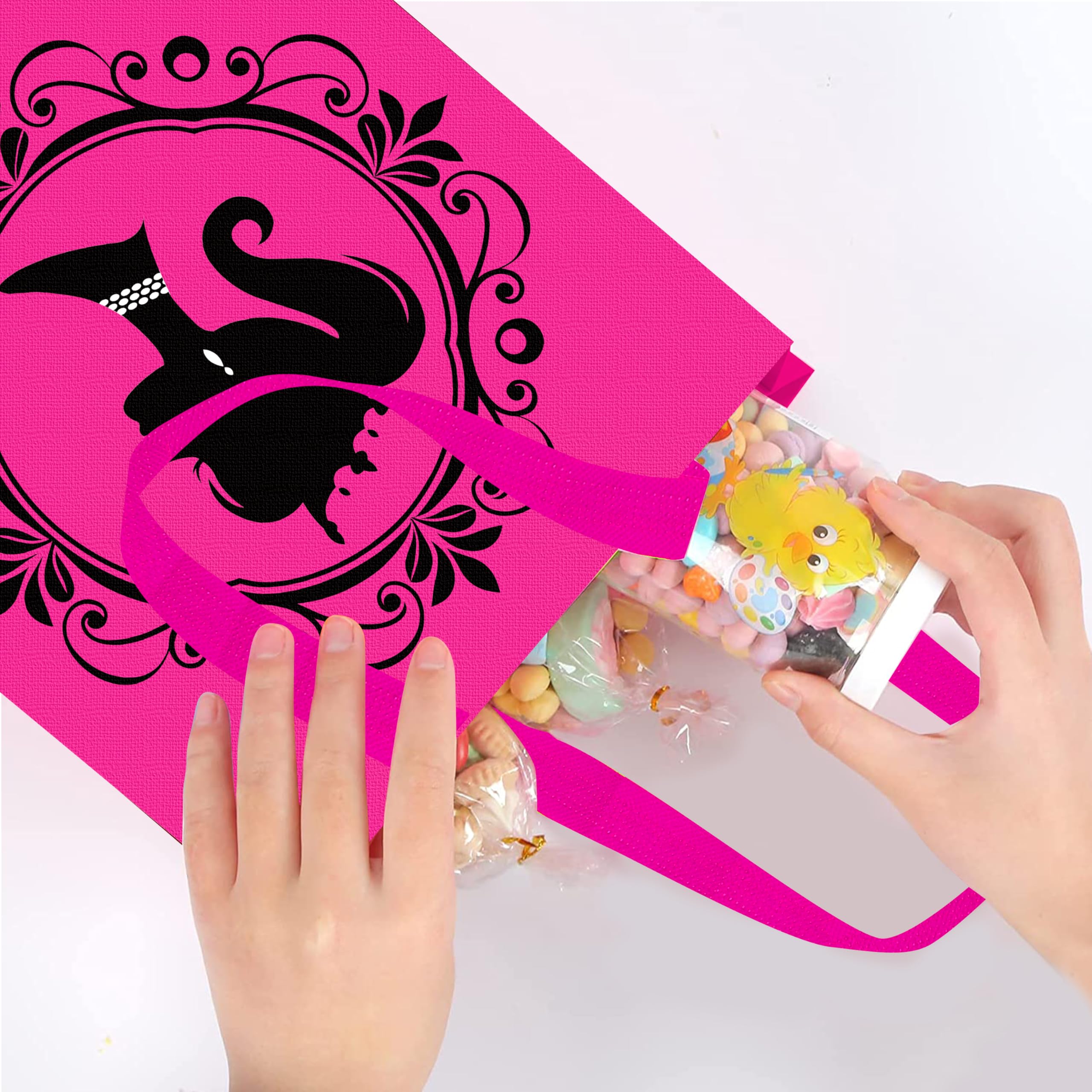 C L cooper life 12pcs Hot Pink Girl Party Gift Treat Bags with Handles Pink Girl Grocery Shopping Bag Princess Theme Non-Woven Bags for Girls Birthday Party Ladies Bachelorette Party Supplies