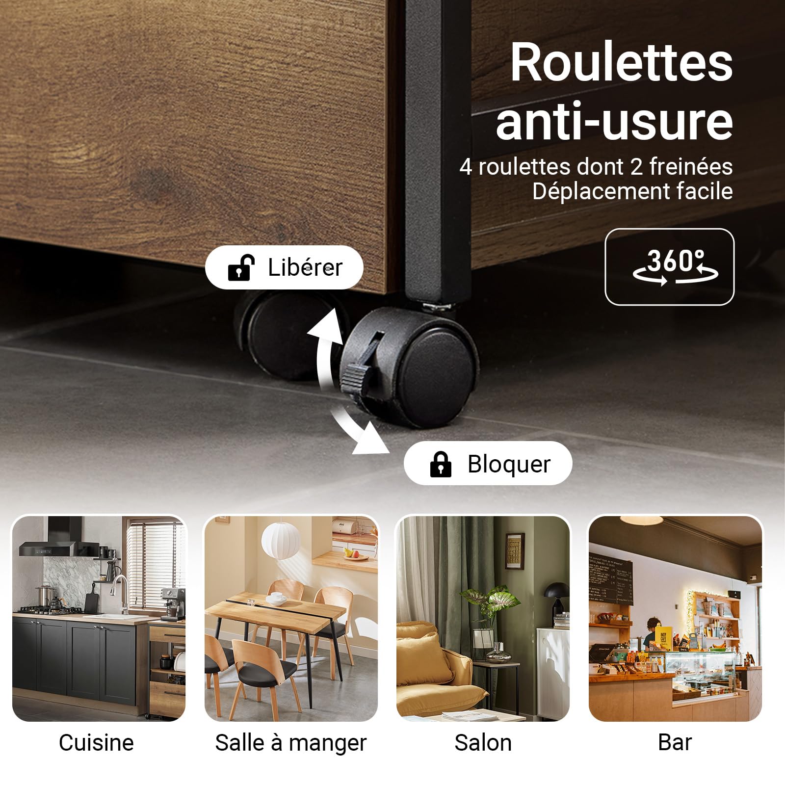 SoBuy Desserte de Cuisine à roulettes, Freins & Caisse Amovible, 60x90x45cm