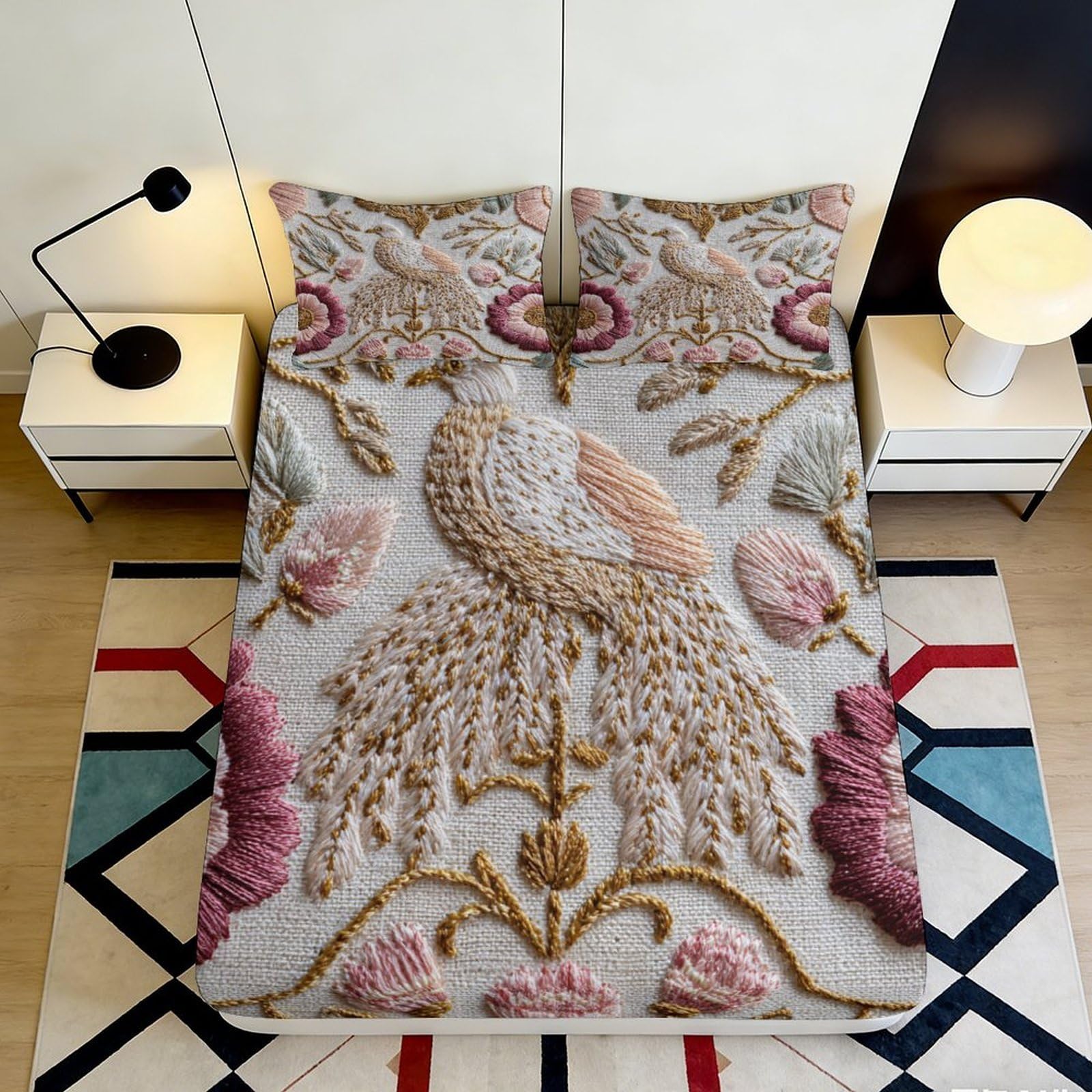 Pnayamiorkfel Style-6 3D Printed Embroidered Bird Fitted Sheet Microfiber Soft Floral Bed Cover For Bedroom Guest Room Decor 90X200x25cm