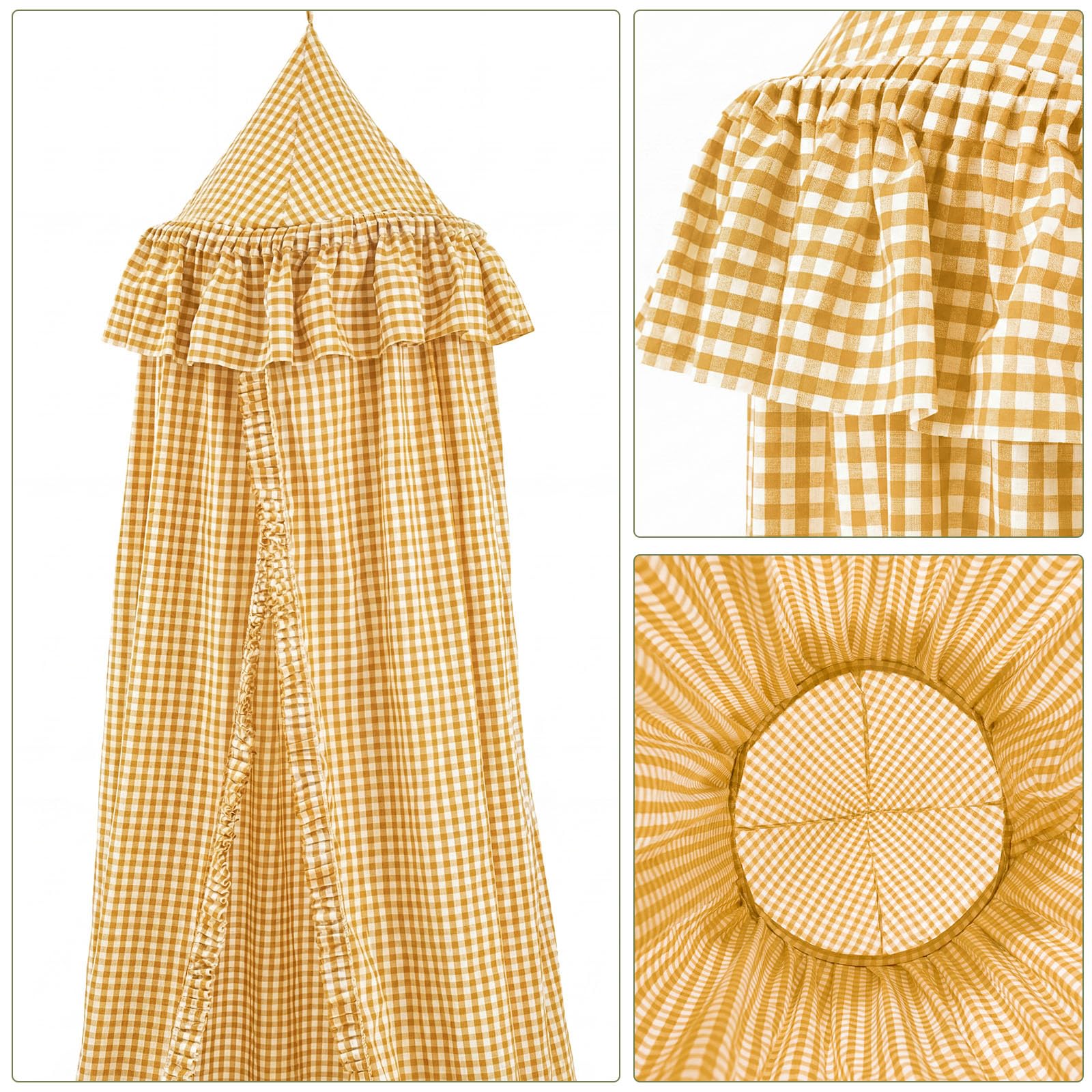 SmoothNovelty Gingham Plaid Bed Canopy with Ruffles Soft Vintage Style Decorative Tent for Reading Nook Play Area or Adult Bedroom Circus Tent Canopy(Yellow) — view 7