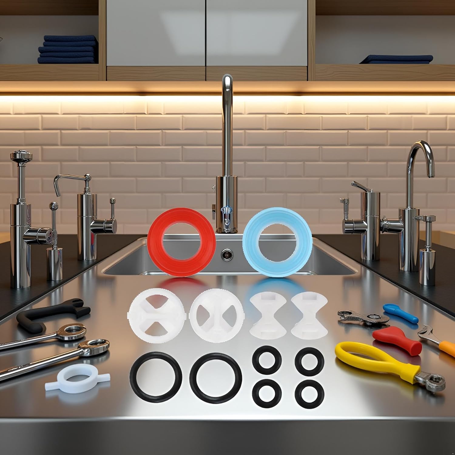 8Pcs Faucet Repair Kit - Ceramic Disc Cartridges and Silicone Washers for Leak Replacement | Pleochroic Valve Tap Accessories with Inserts,Faucet Parts, Washer Assortment - Image 7