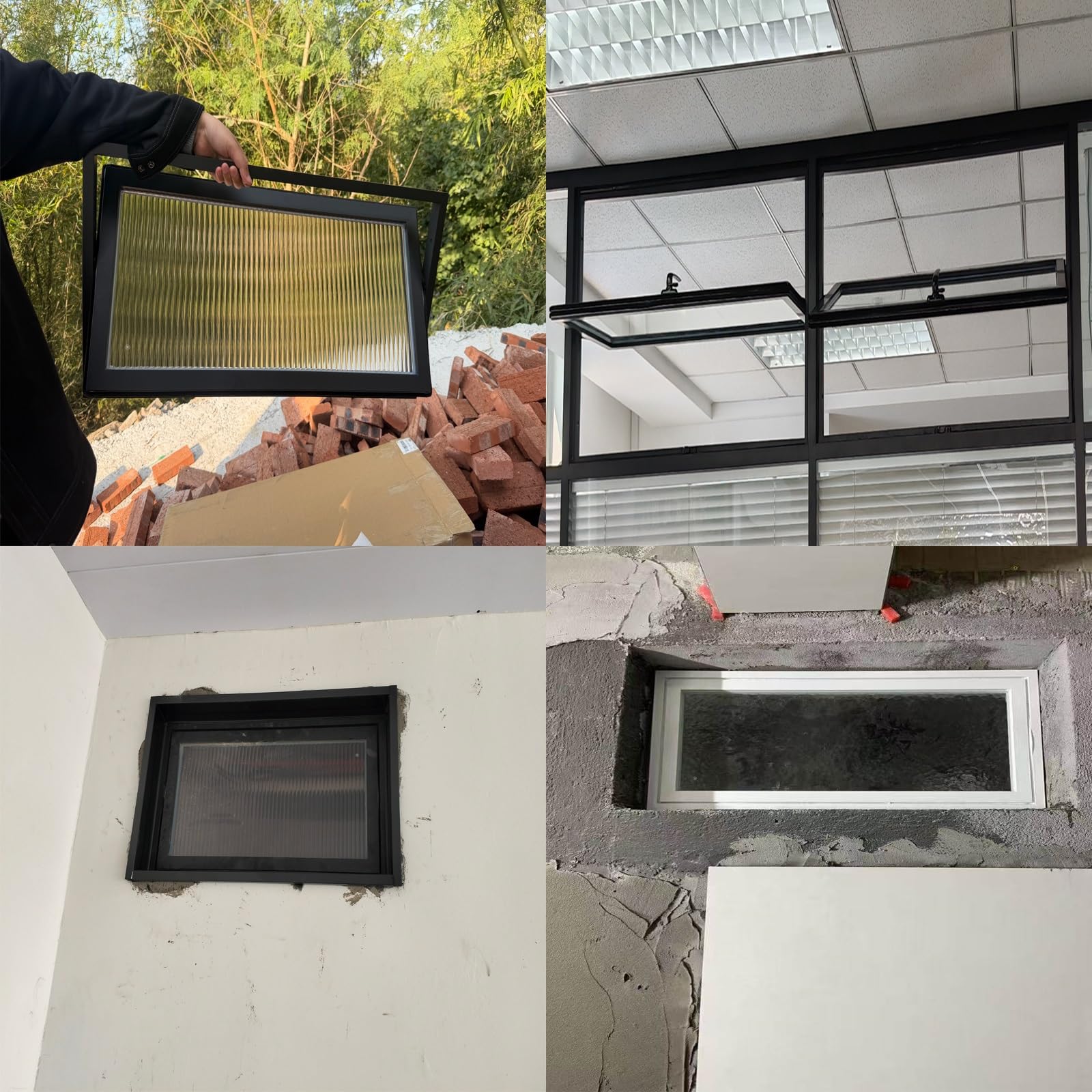 Finestra Rettangolare A Battente Girevole 360°, Vetro Temperato 5mm con Effetto Increspatura per La Privacy, Maniglia Robusta(White (Clear Glass),24x12in/60x30cm)