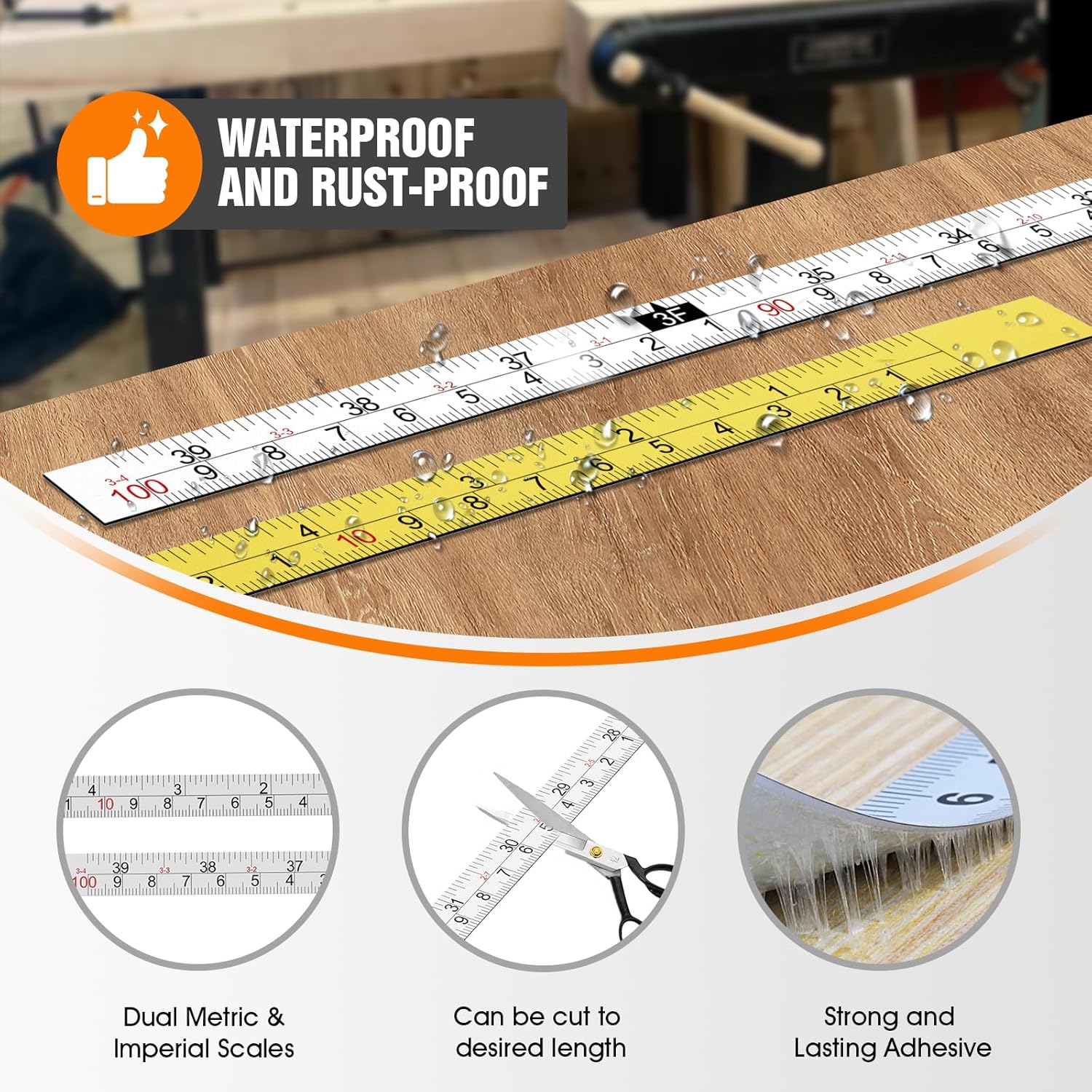 Pisman Self Adhesive Measuring Tape, Right to Left Adhesive Tape Measure for T Track,Double Sided Fractional Inches and Centimeter for Woodworking (2, Yellow, 39 inch Right to Left Reading)