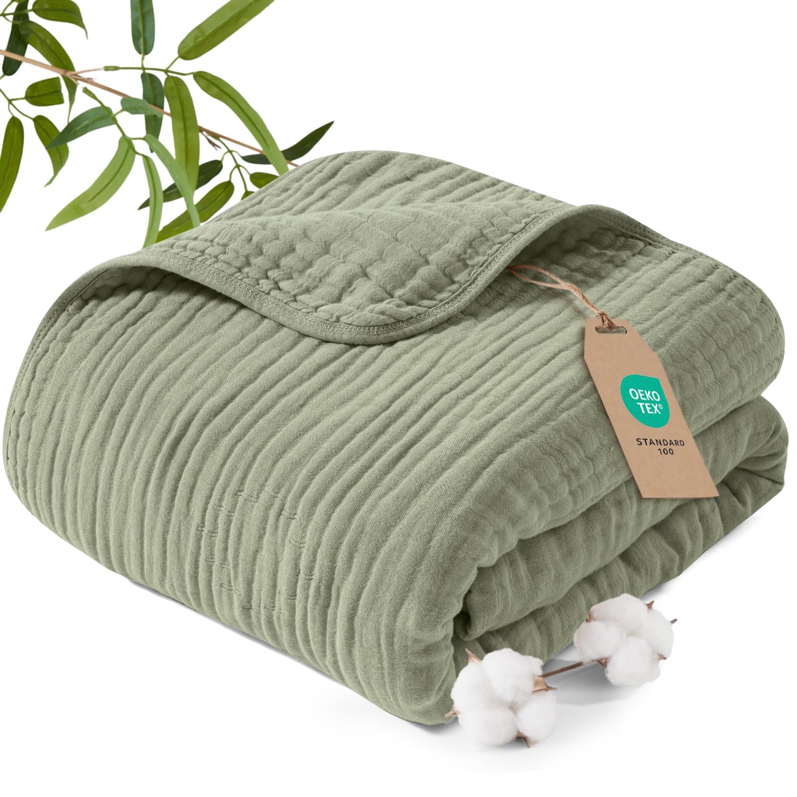 phf cooling muslin blanket king size 104"x80", 6-layer lightweight gauze blanket made from 35% rayon derived from bamboo & 65% cotton, breathable & ultra soft cozy for hot sleepers, tea