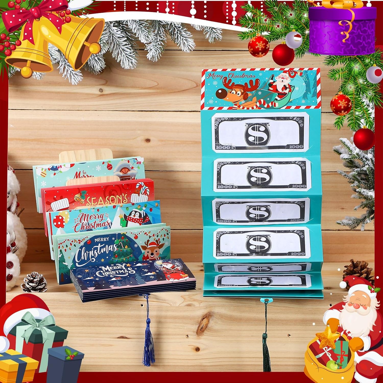 Gersoniel 12 Pcs Christmas Money Holder for Cash Gift Card Envelopes Booklet Surprise Money Card Holder Book with 10 Slots Unique Cute Funny Xmas Santa Supplies for Gift Supplies (mixed Style 4)