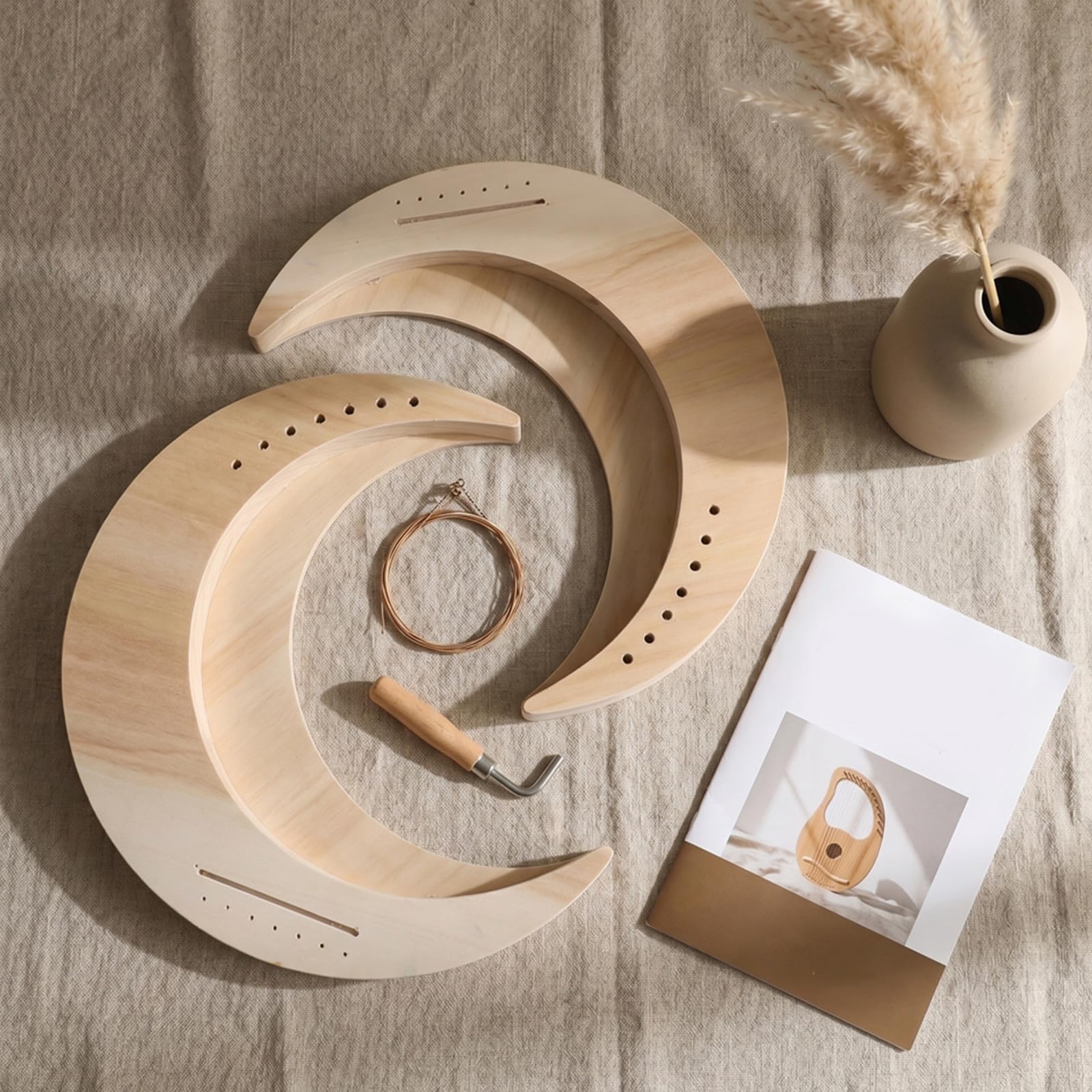2 Sets Holz Harfe DIY Mondförmige Harfe mit Hochwertigem Klang und Tragbarem Design für Musikalische Freizeit und Kreative Gestaltung