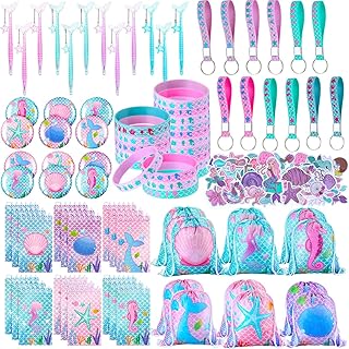 Sherr 140 Pcs Party Favors for Kids Include Silicone Bracelets, Drawstring Backpacks, Keychains, Pens, Stickers, Spiral Notebooks, Badges for Birthday Party Supplies (Ocean)