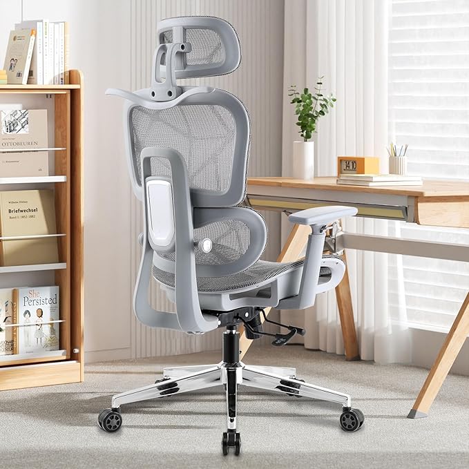 SOSINYA Silla de Oficina Ergonómica, Silla Gaming, Diseño ergonómico, Ruedas giratorias silenciosas, Cojín del Asiento Ajustable, Reposabrazos 4D & Reposacabezas 2D, Capacidad Máxima de 150 kg