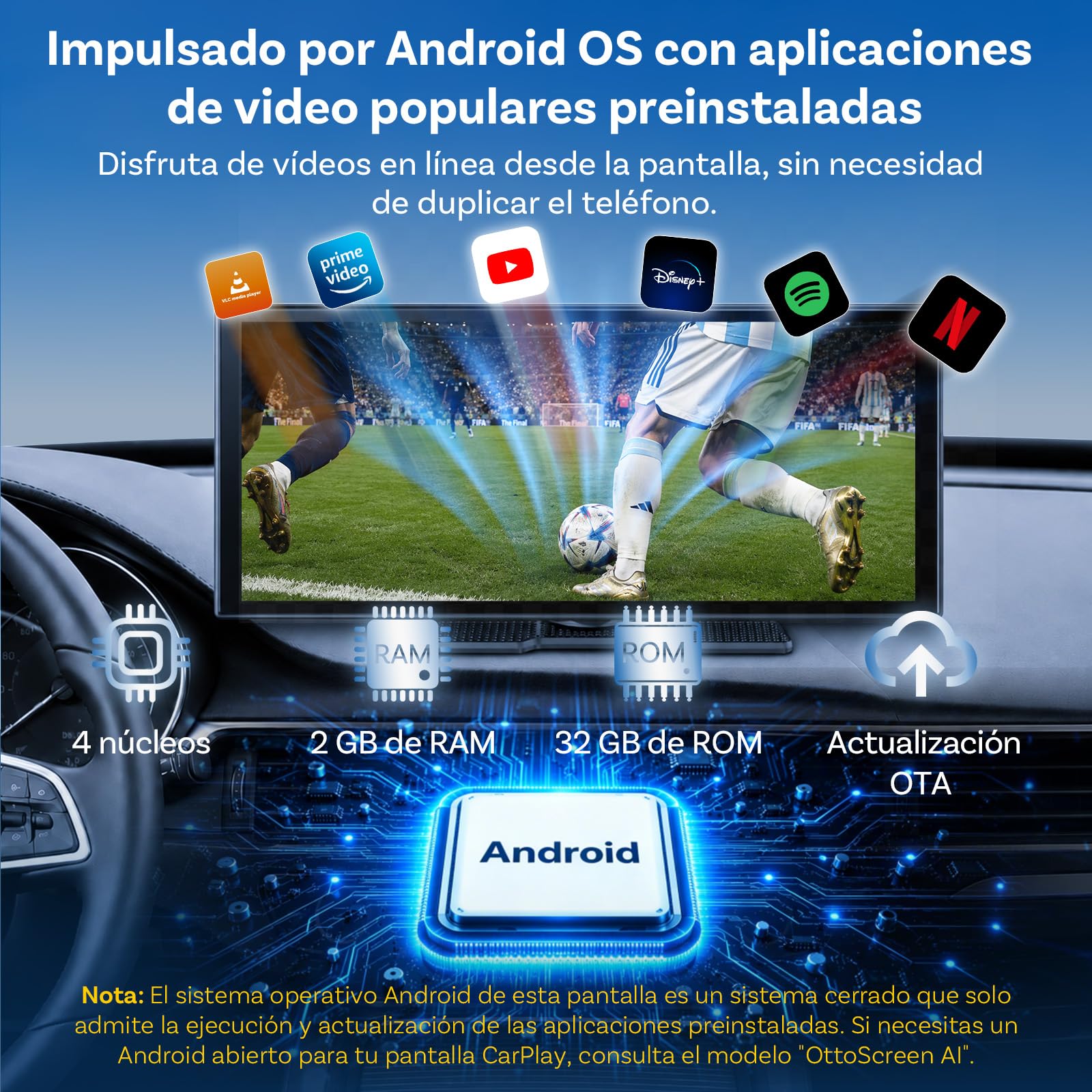 OTTOCAST ScreenFlow, 11,4 Pulgadas Pantalla Coche Carplay y Android Auto,Inalámbrico Carplay mit Youtube/Tiktok,Pantalla para Coche con 1080P Cámara de Marcha atrás,Navegador GPS, Android 13OS