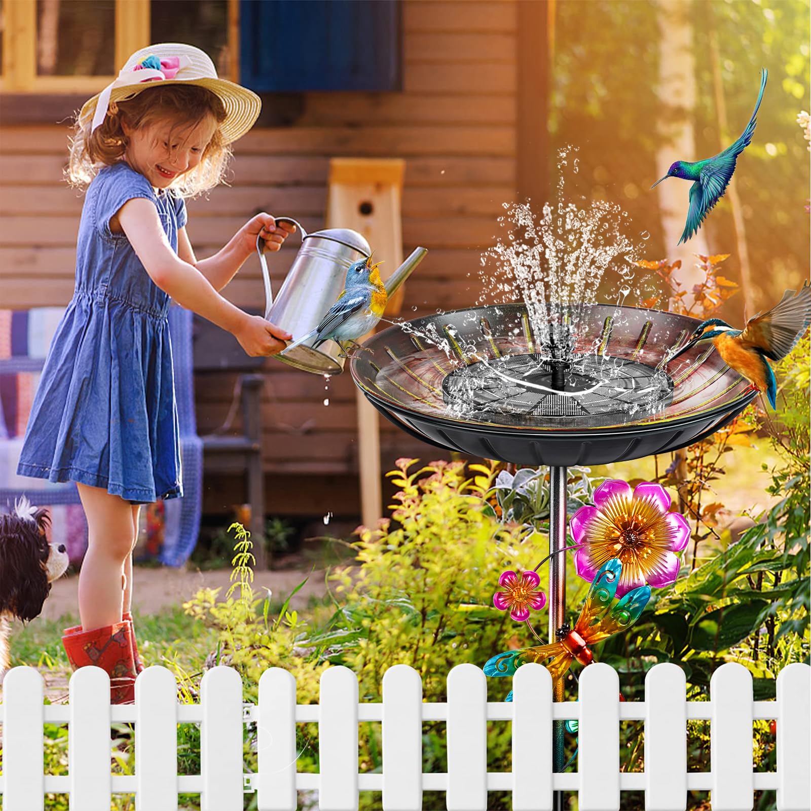 Vogeltränke Stehend 96cm, Vogelbad für Draußen Garten, Metall Futter Schale mit Stabiler 5-Zinken-Basis, Wassertränke für Vögel Vogeltränke Groß Winterfest Frostsicher (Antike Rot-Gelb)