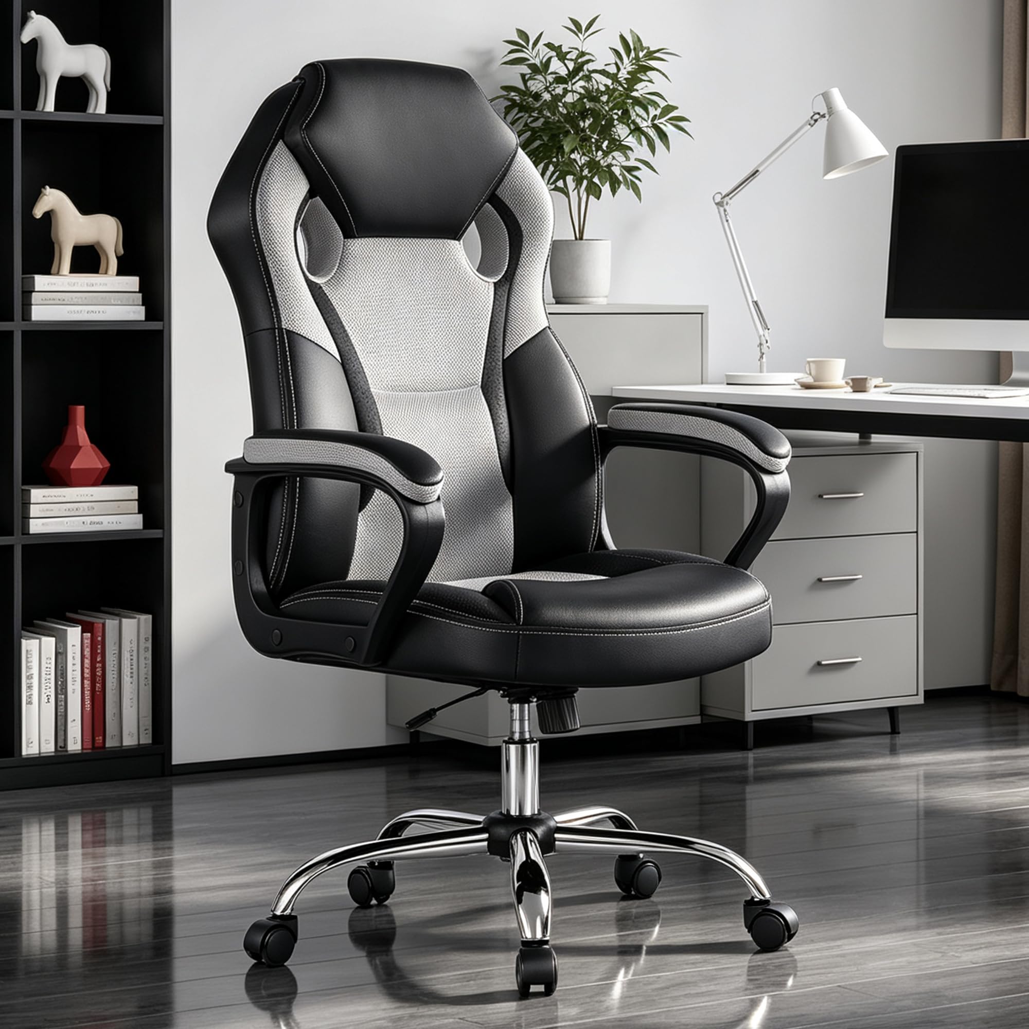 Gaming Office Chair, PU &amp; Mesh Design Computer Desk Chair