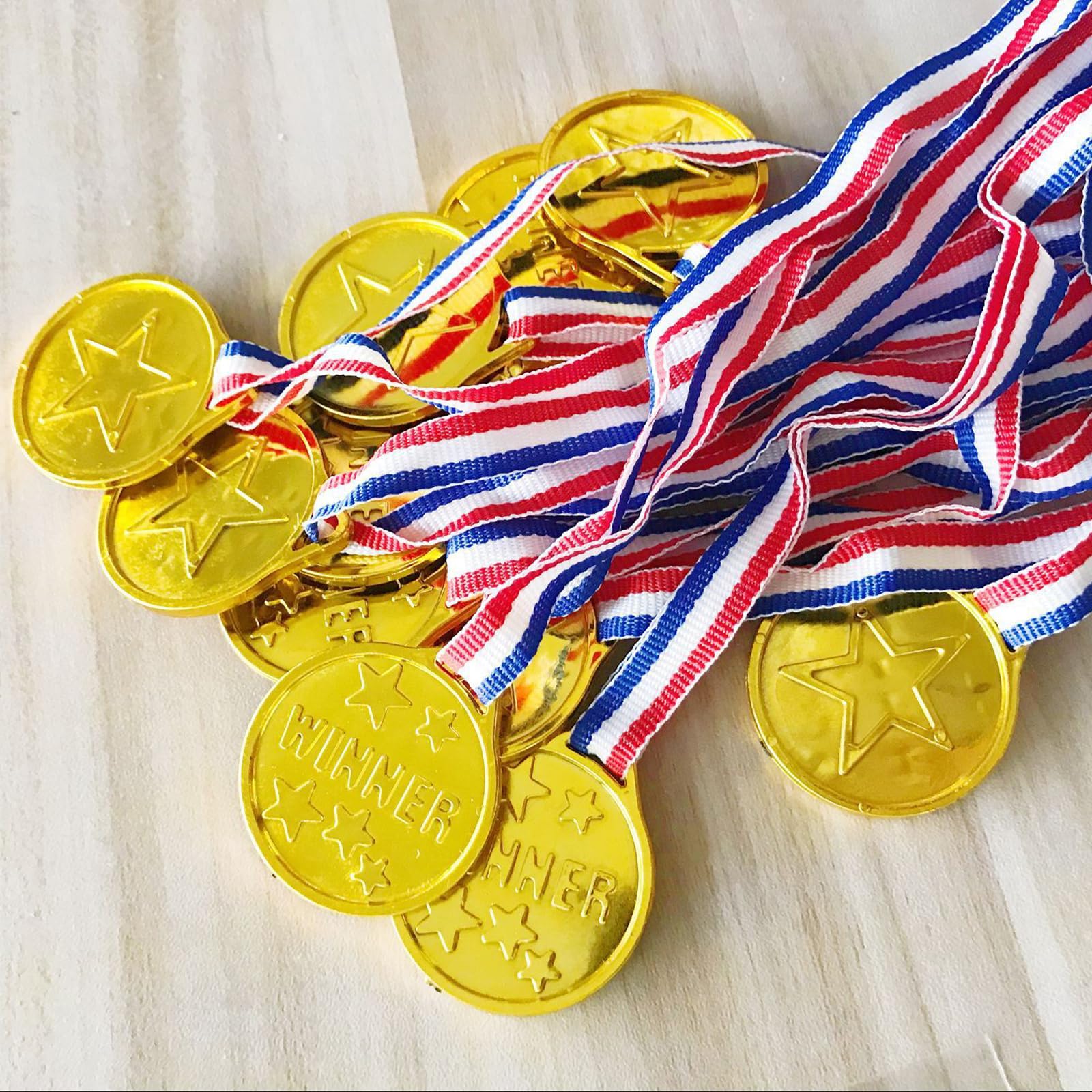 Medaglie Plastica Di Vincitore Con I Nastri Per Premi Competition 24 Pezzi, Bambini, Oro
