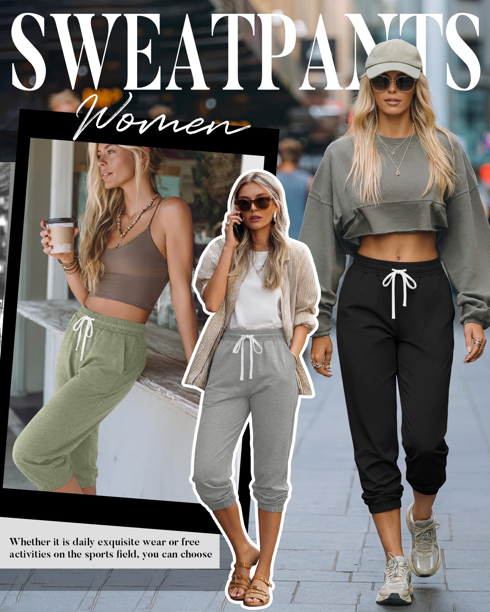 Ficerd 3 Piezas Pantalones Deportivos Capri para Mujer Estilo Jogger Informales de Verano de Cintura Alta con Bolsillos