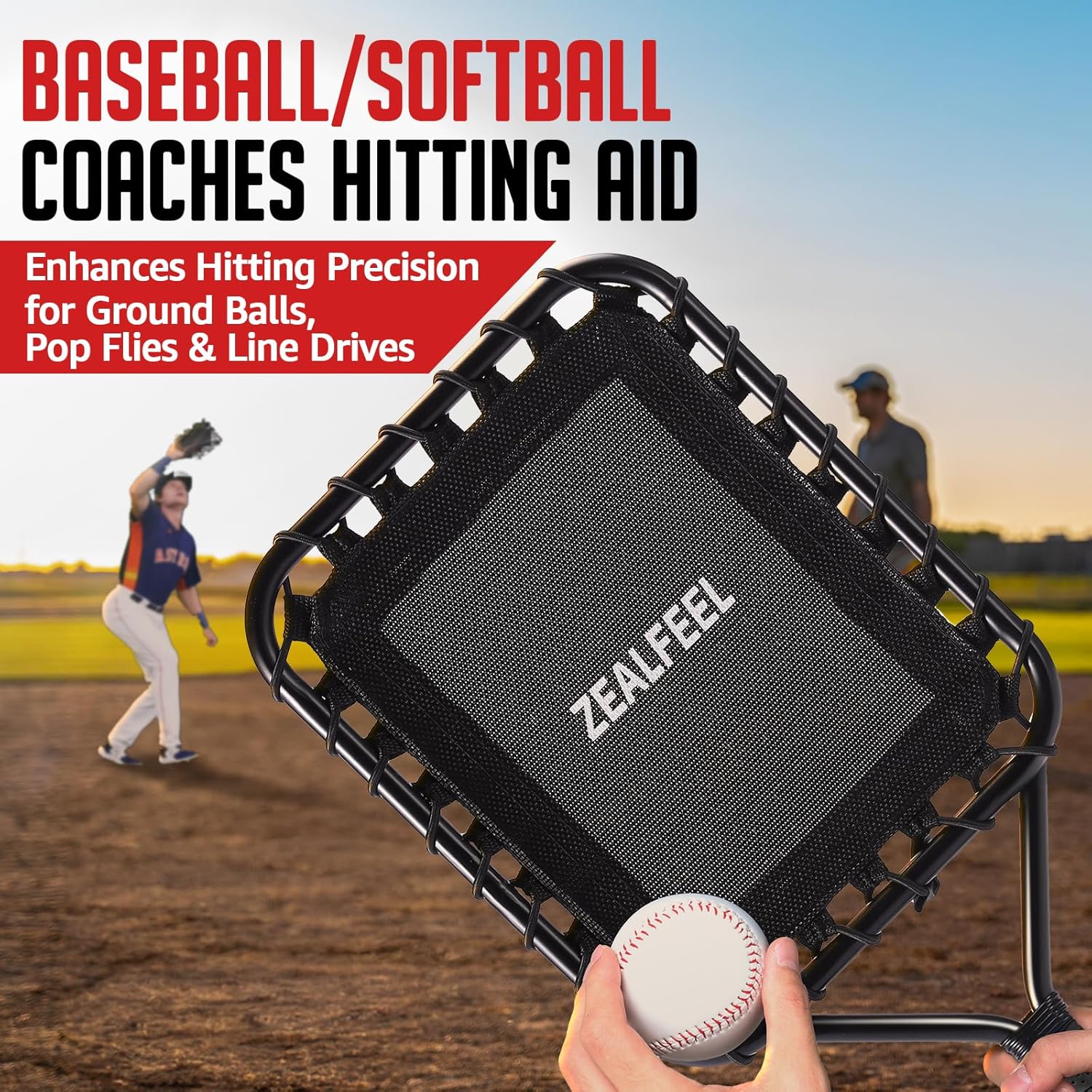 9 Hole Pitching Net Pro & Red Baseball Racket, with Strike Zone Target, 5 Height Adjustable, Portable Easy Setup Trainer Net for Baseball & Softball with Ball, Home Plate & Pitching Rubber