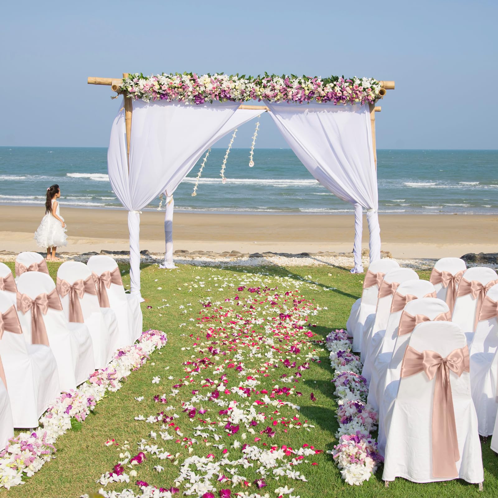 50 lazos universales de satén rosa rubor para sillas, lazos traseros para bodas, fiestas, recepciones, eventos, banquetes, hoteles, eventos, decoración de fundas de sillas (7 x 108 pulgadas)