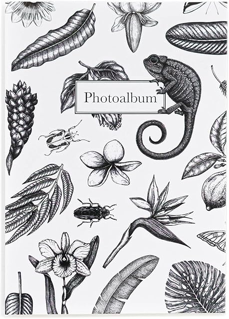 Official Tropical BW Photo Album - 6x4 Photo Album / 10x15 cm - Family Photo Album 36 Pockets - Friend Gifts - Black & White - Photo Albums 6x4 36 photos - Photo Album Slip In