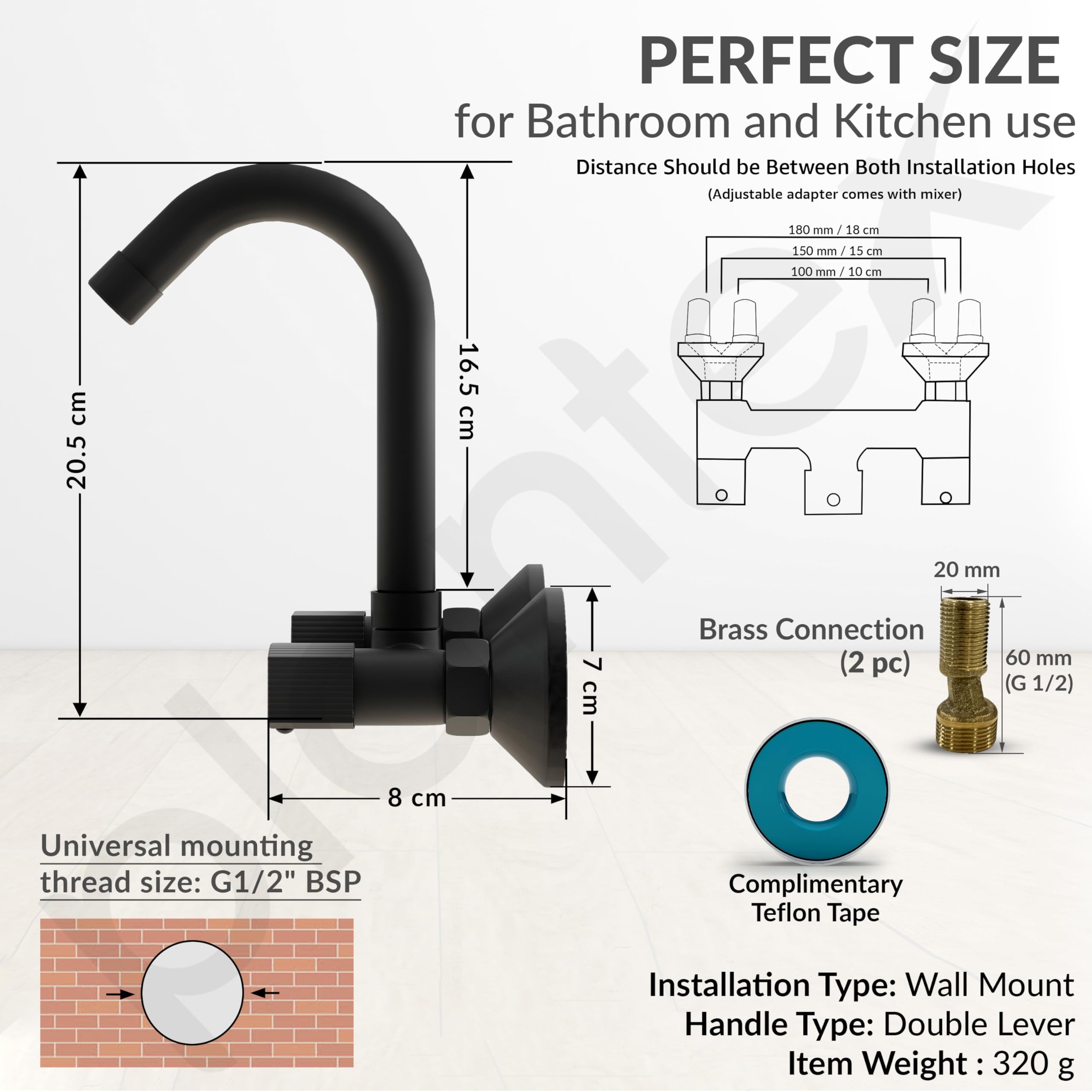 Plantex Black Sink Mixer Tap - 360° Swivel & FREE SHIPPING -4