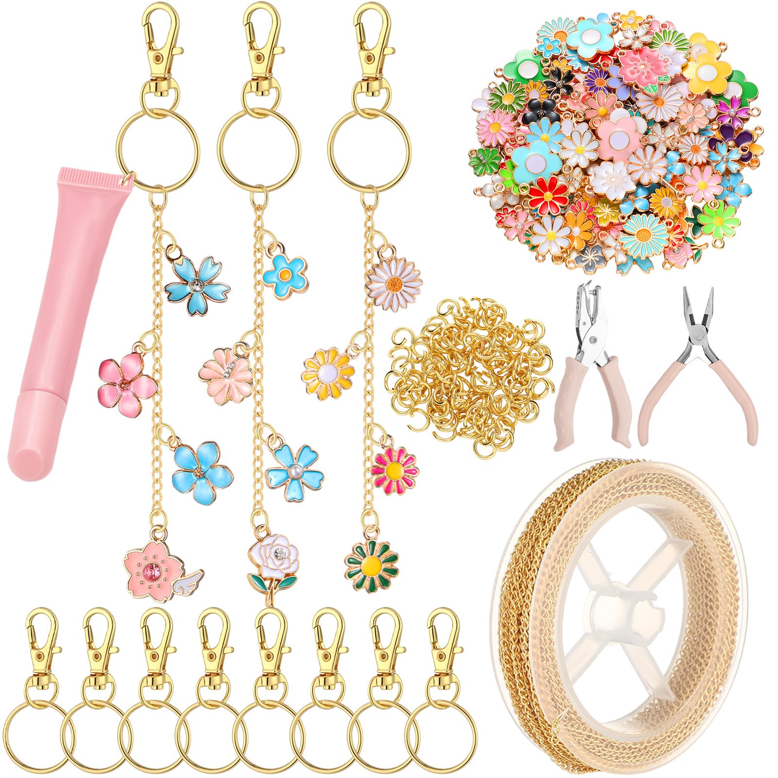 Amazon.com: VioraWhite 213 Pcs Floral Keychain Making Kit Bag