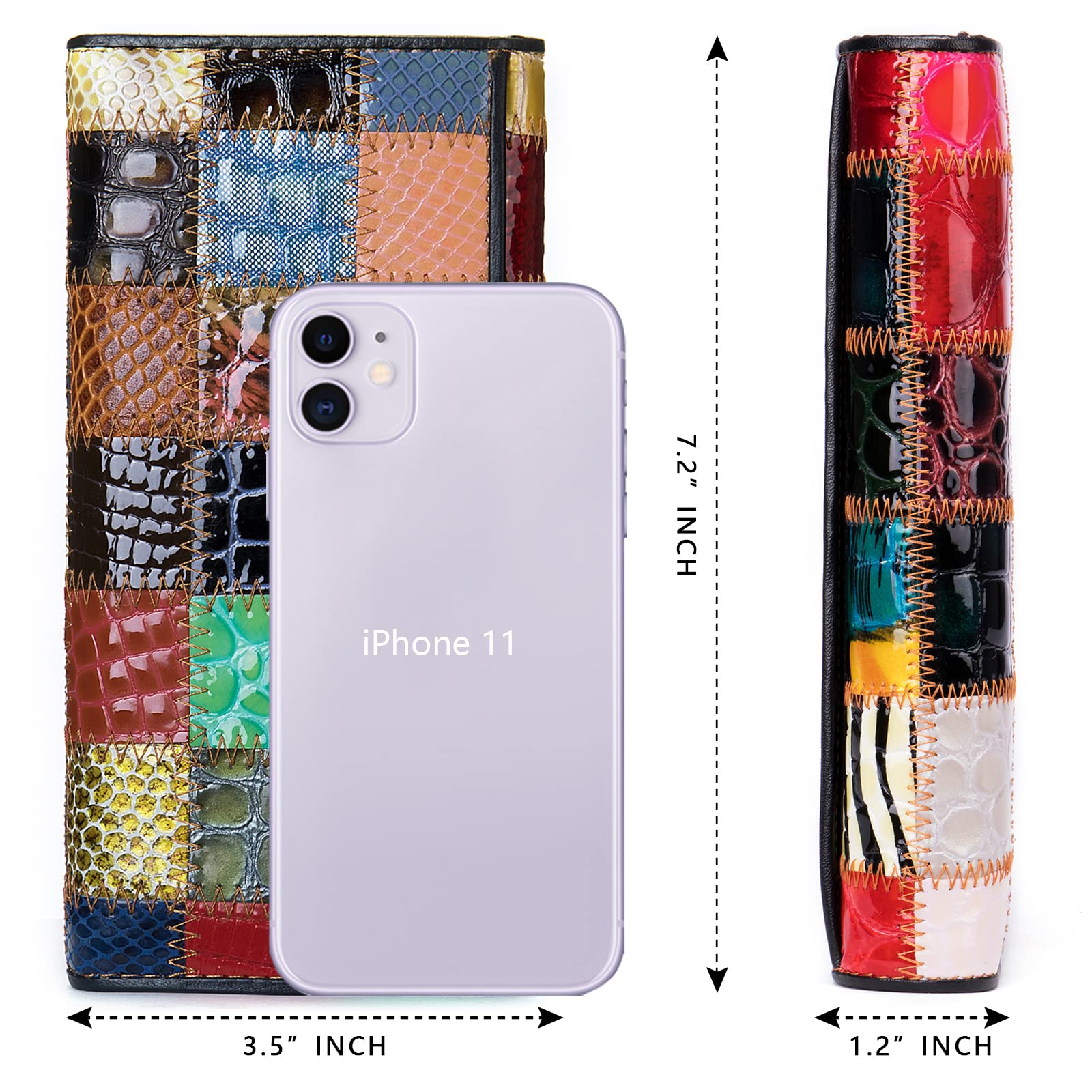 Składany portfel z prawdziwej skóry dla kobiet etui na karty kredytowe blokujące etui na telefon komórkowy styl patchworkowy, kwadratowy-1, Kwadrat1, One Size, Jeden styl