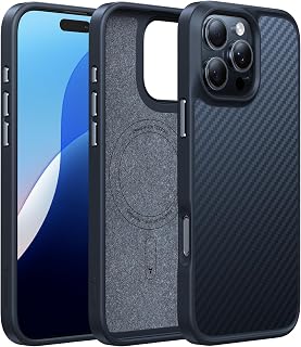 TORRAS Upgraded for iPhone 16 Pro Case Aramid Fiber Back/Black Edge | Compatible with MagSafe, Military Grade Drop Protection, Stronger Magnetic, Shockproof Airbag, Color Button, Slim Anti-Scratch