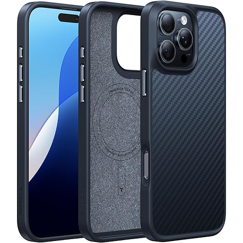 TORRAS Upgraded for iPhone 16 Pro Case Aramid Fiber Back/Black Edge | Compatible with MagSafe, Military Grade Drop Protection, Stronger Magnetic, Shockproof Airbag, Color Button, Slim Anti-Scratch | Upgraded, Stronger Magnetic, Shockproof, Slim