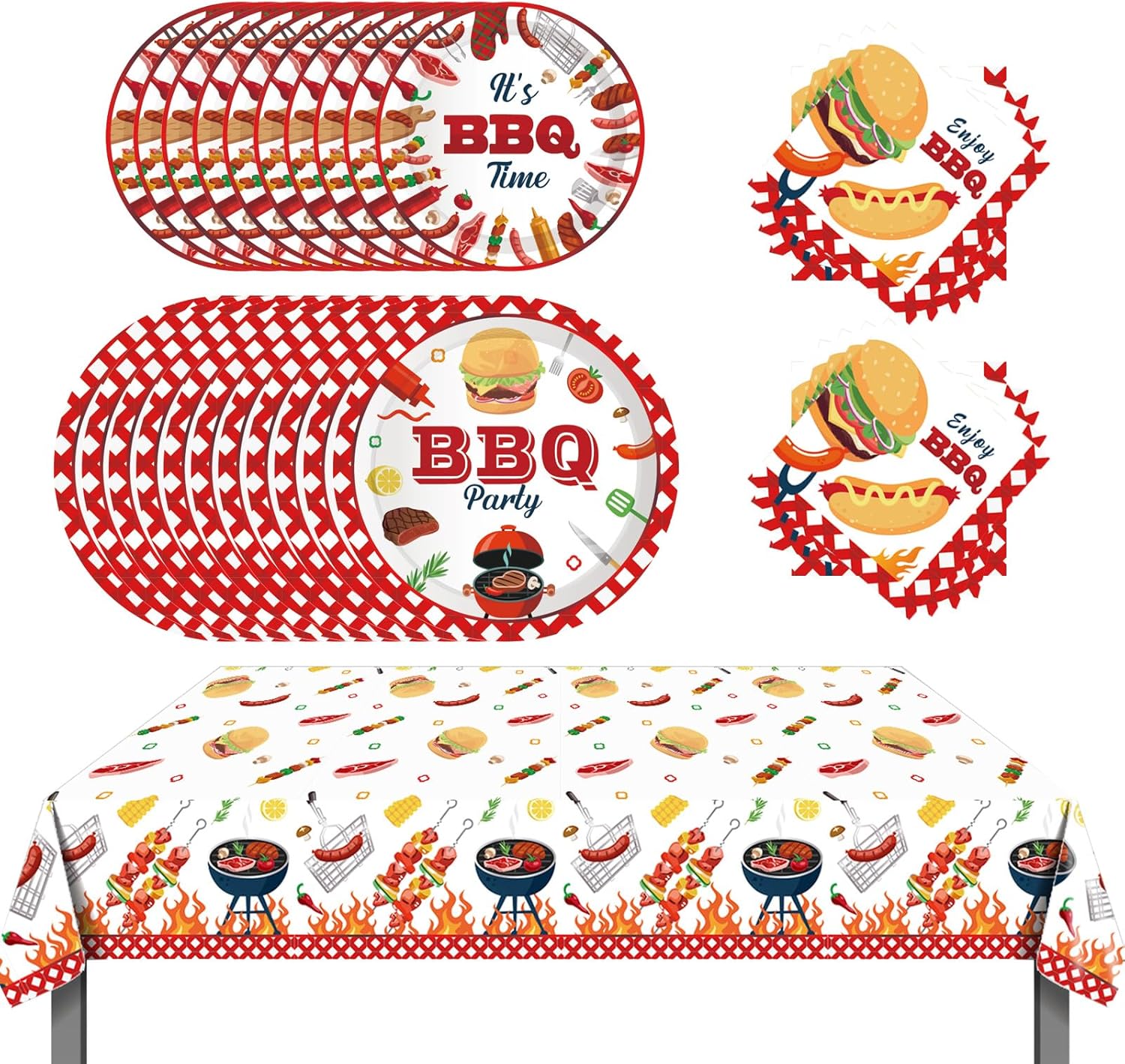 BBQ Party Decorations BBQ Baby Shower Tableware | Serve 16 Barbecue Party Plates Napkins and Tablecloth Barbecue Picnic Party Supplies Set