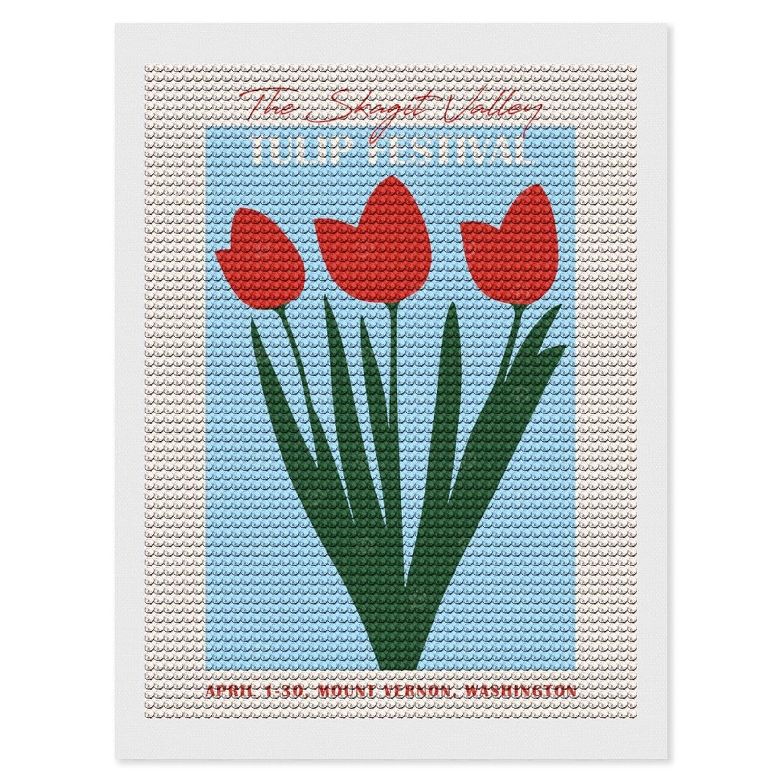 Junmoney Tulip Festival Washington Diamond Painting Set 12"x16", Full Kit Included, Sparkling Round Gems, Farmhouse Decor, Festive Craft Gift